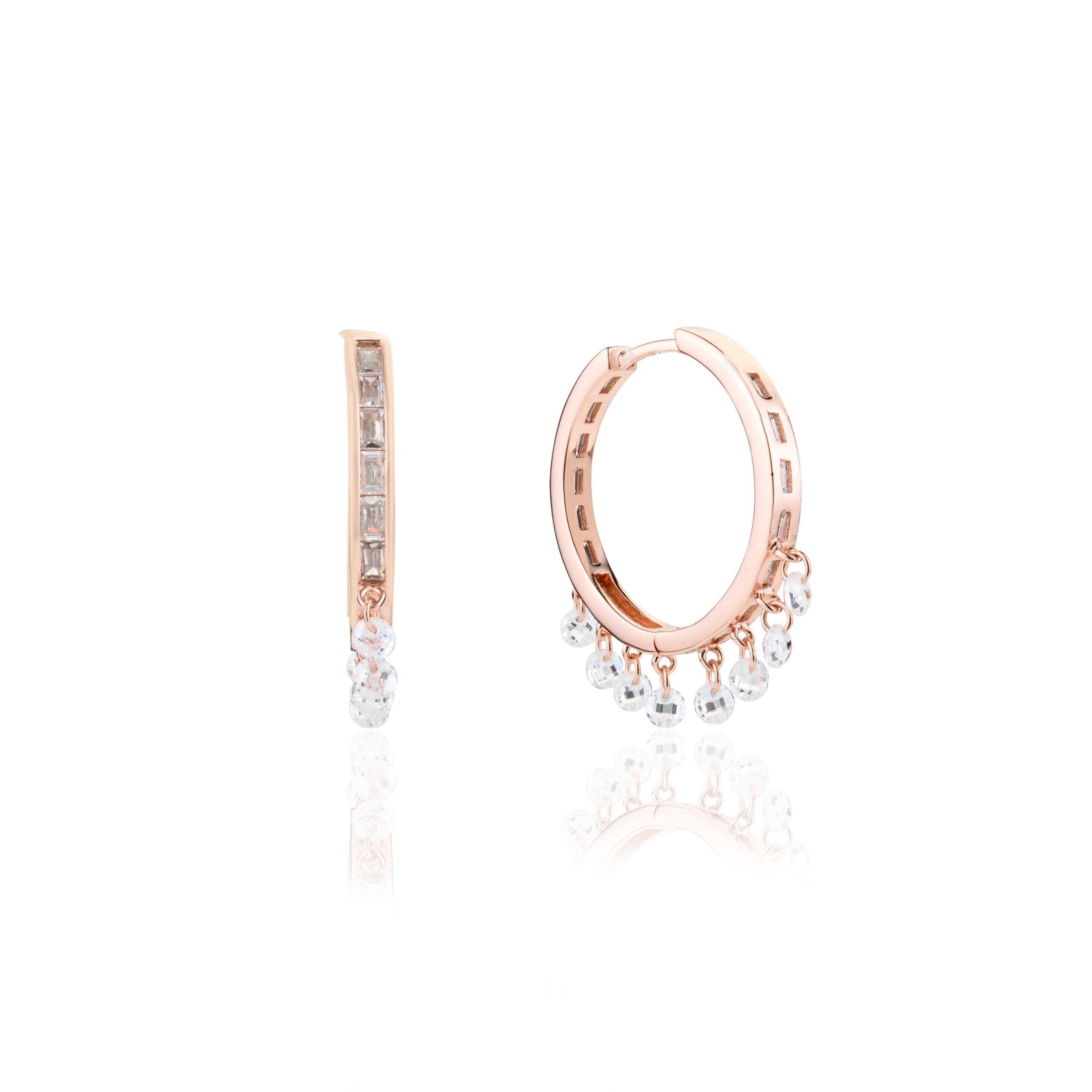 Elegant Rose gold Cz Diamond Drop Hoops