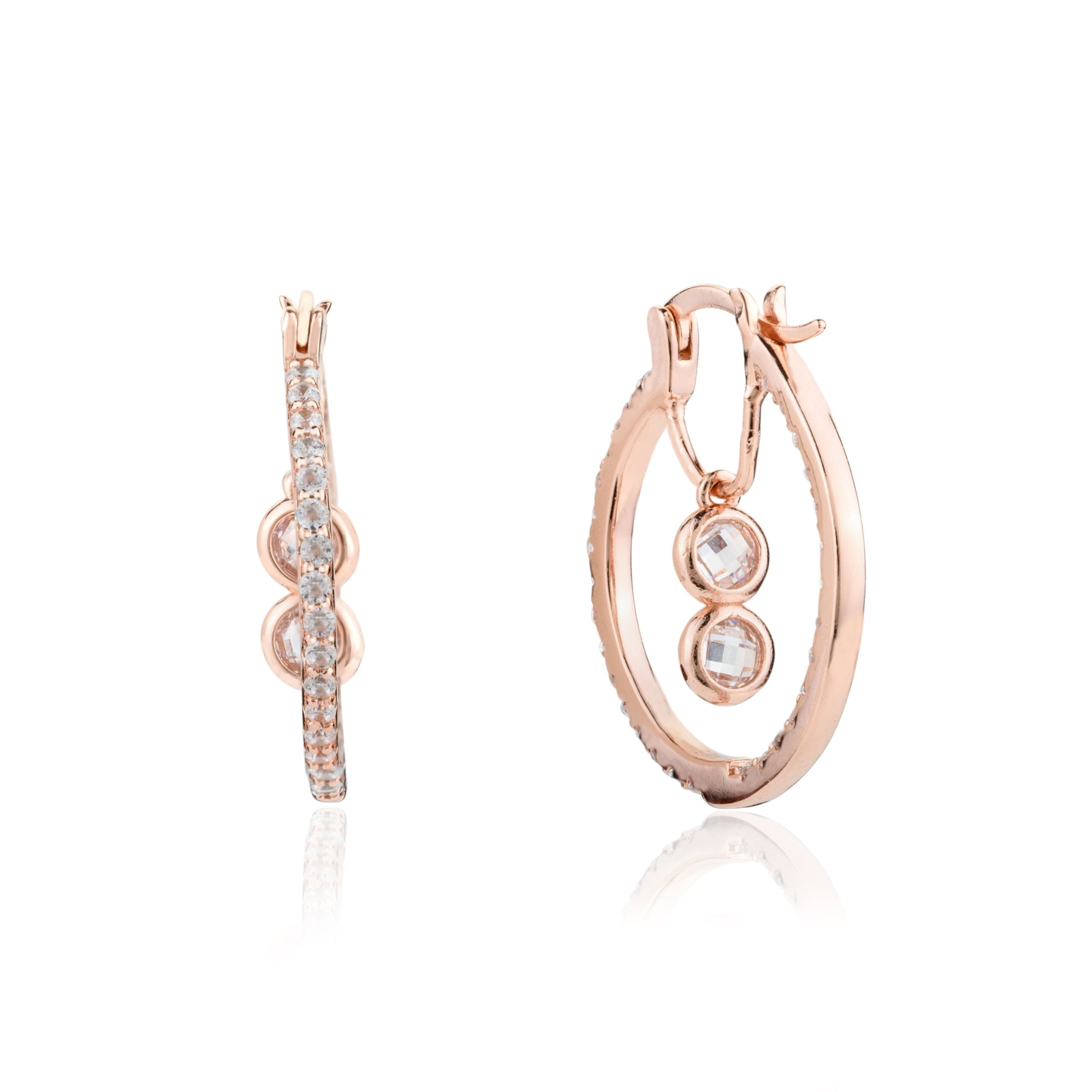 Rose gold Cz Diamond Bali Drop Hoops