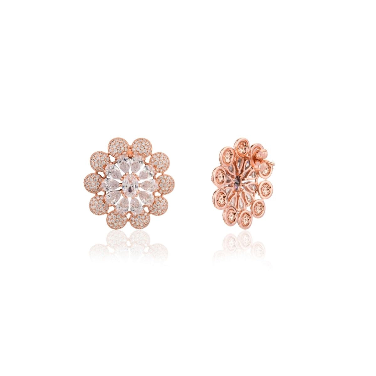 Rose gold Diamond Flower Studs