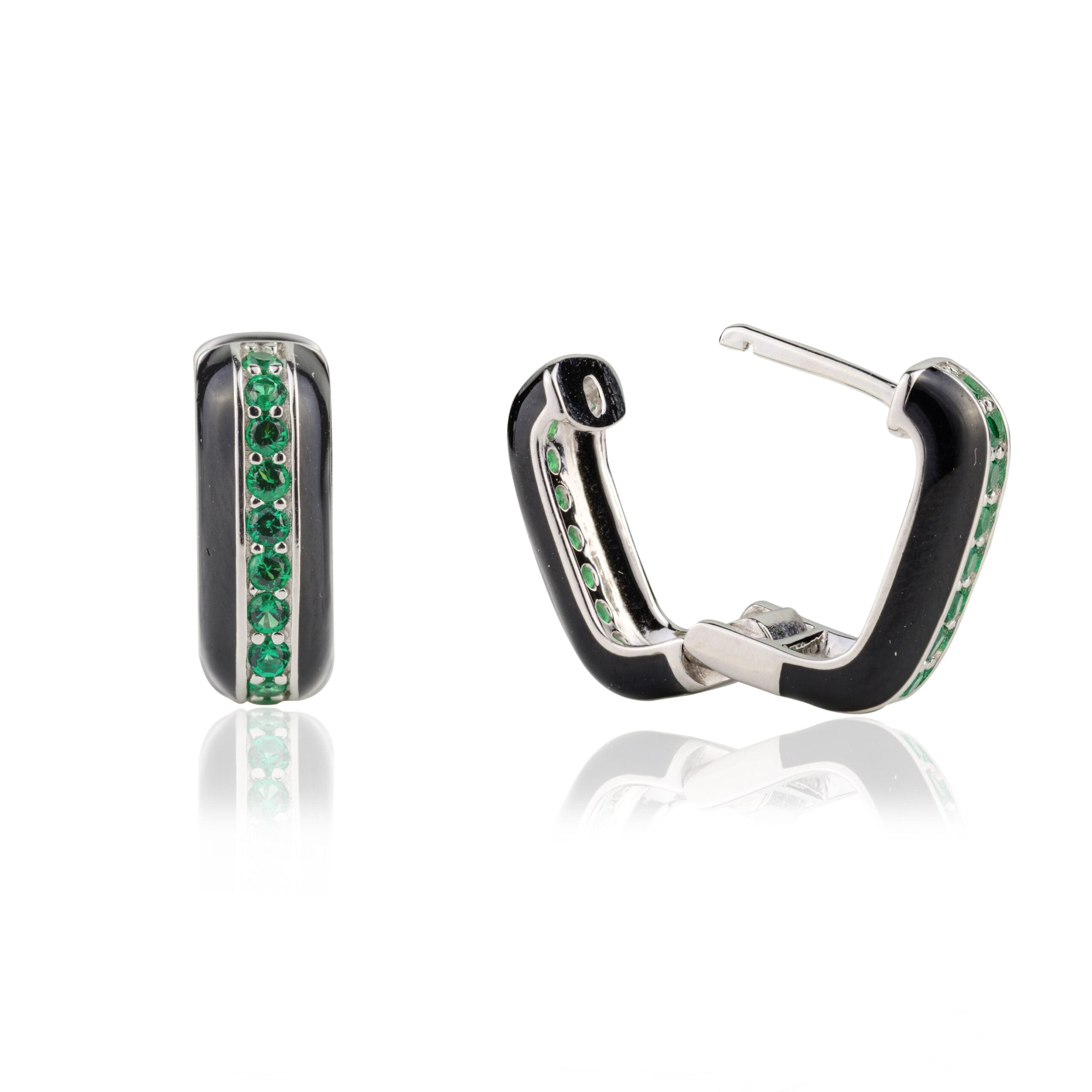 Green Emerald Square Hoops Huggie Earrings