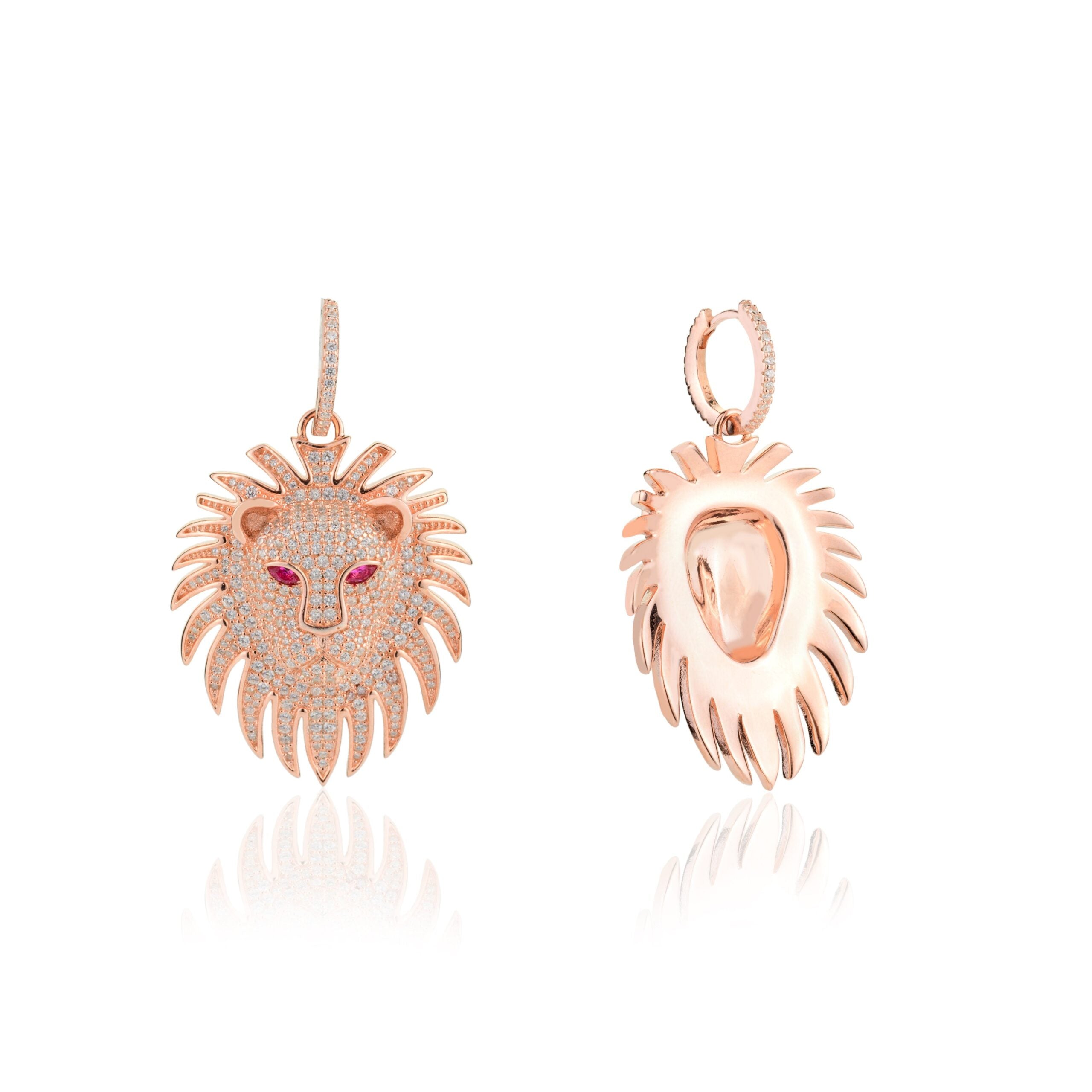 Leo Zodiac Lion Charm Hoop Earrings in Rose Gold Finish