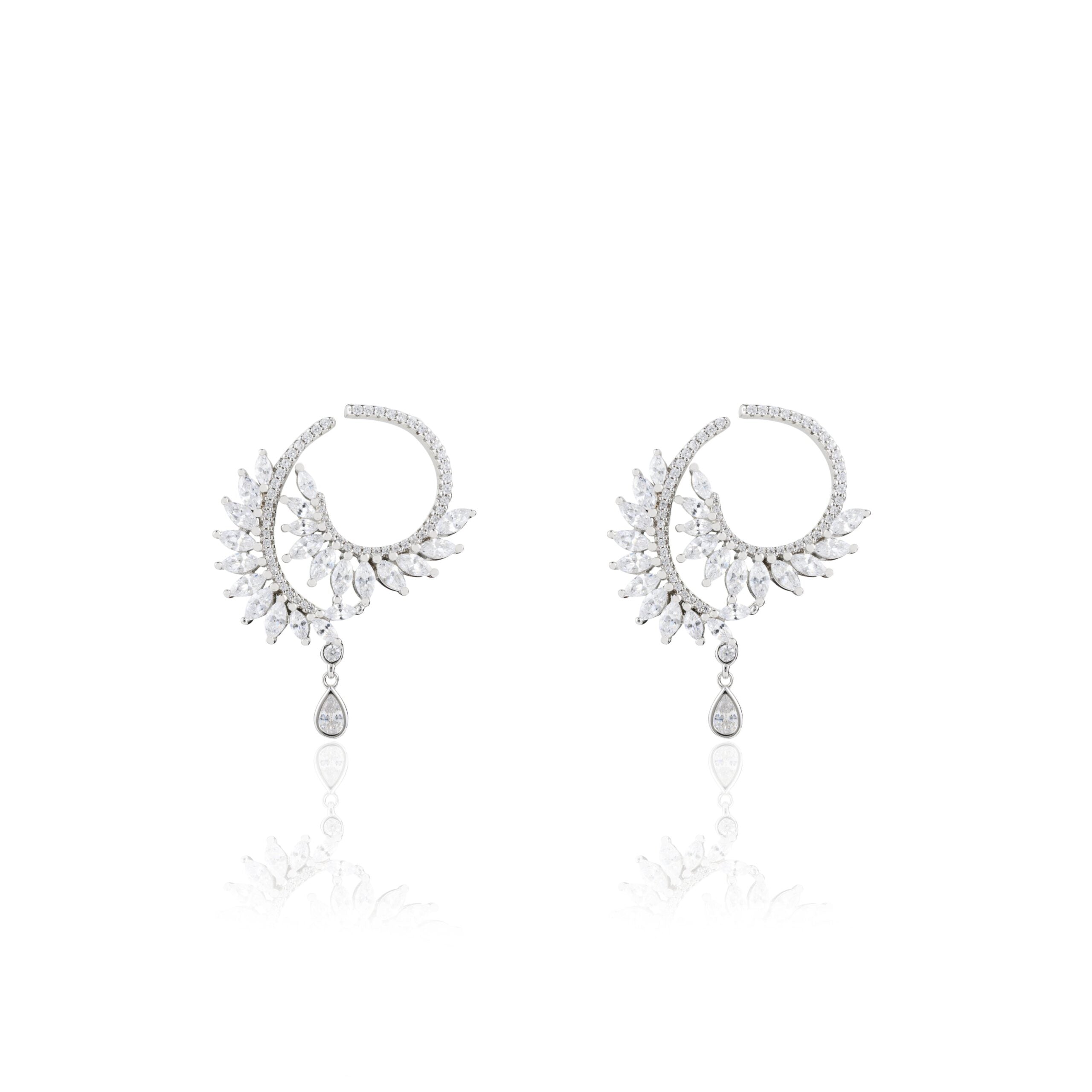 Cz Diamond Drop Leaf Climber Stud earrings