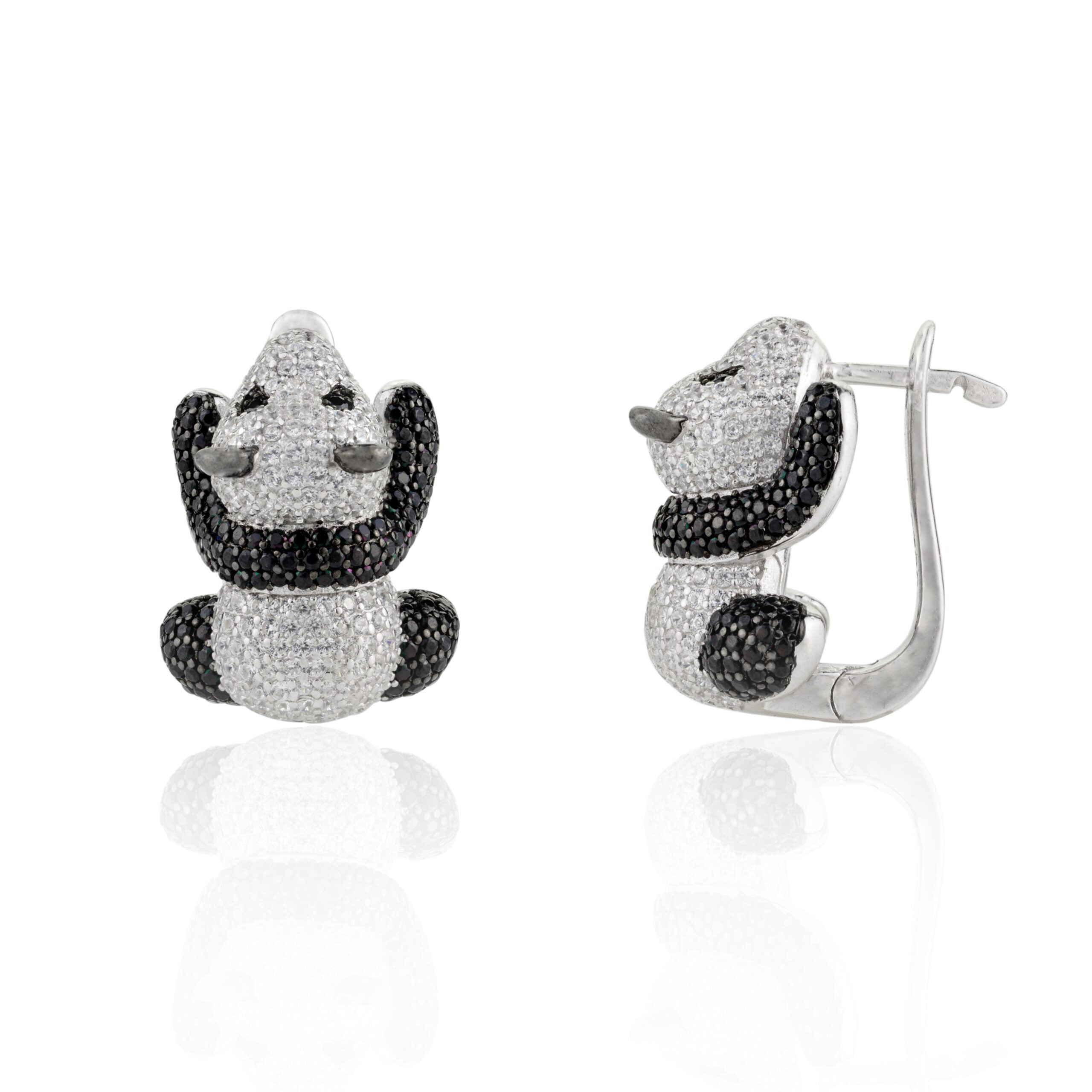 Elegant Sparkling Crystal Gemstones Panda Earrings