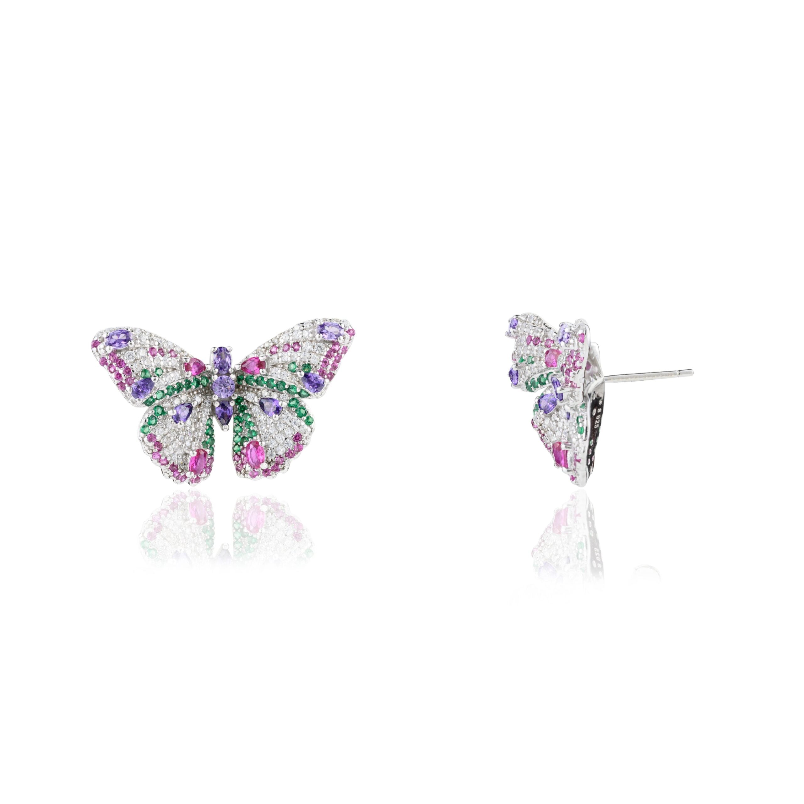 Multicolor Butterfly Statement Stud Earrings with Sparkling Cz Crystals