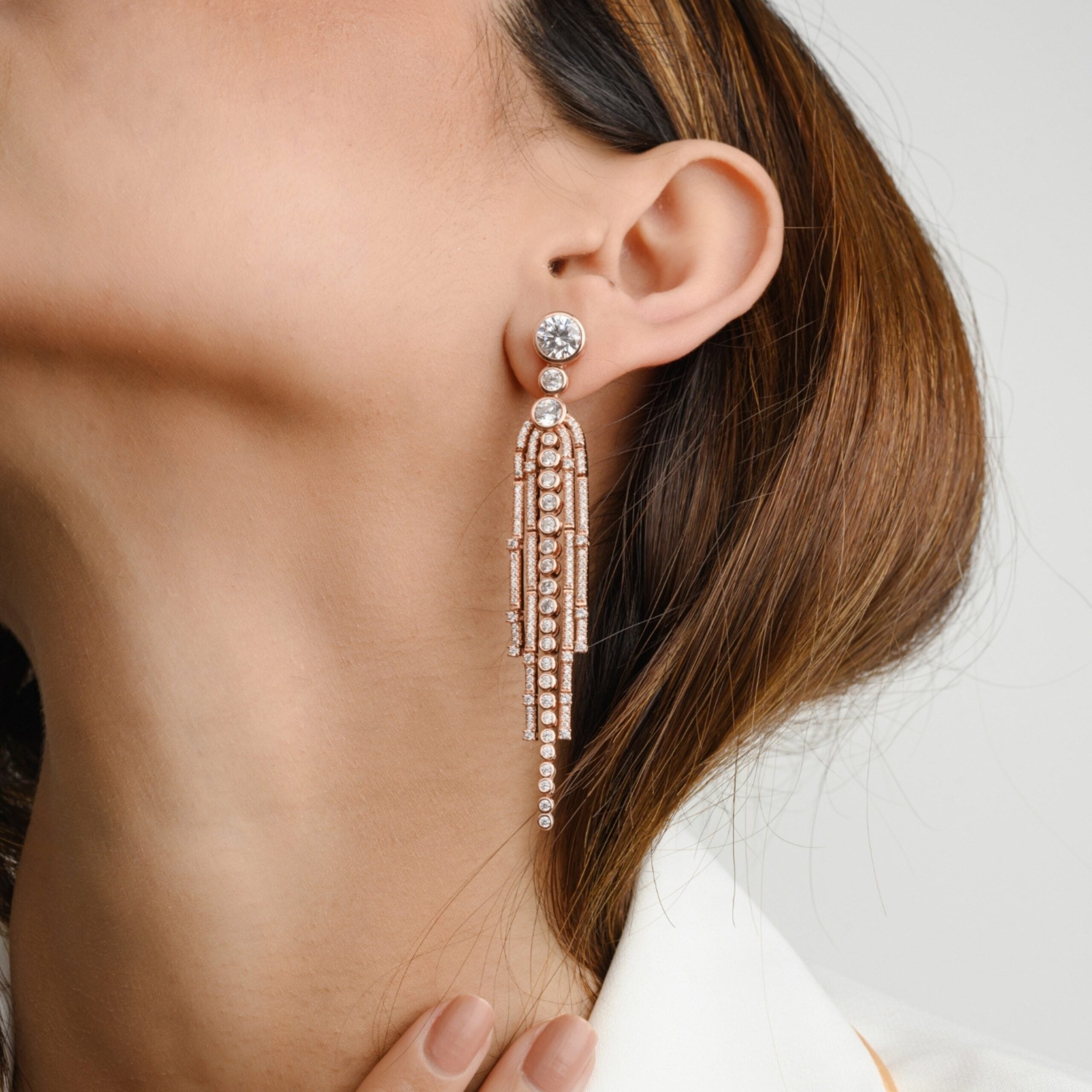 Rose gold CZ Diamond Tassel Earrings