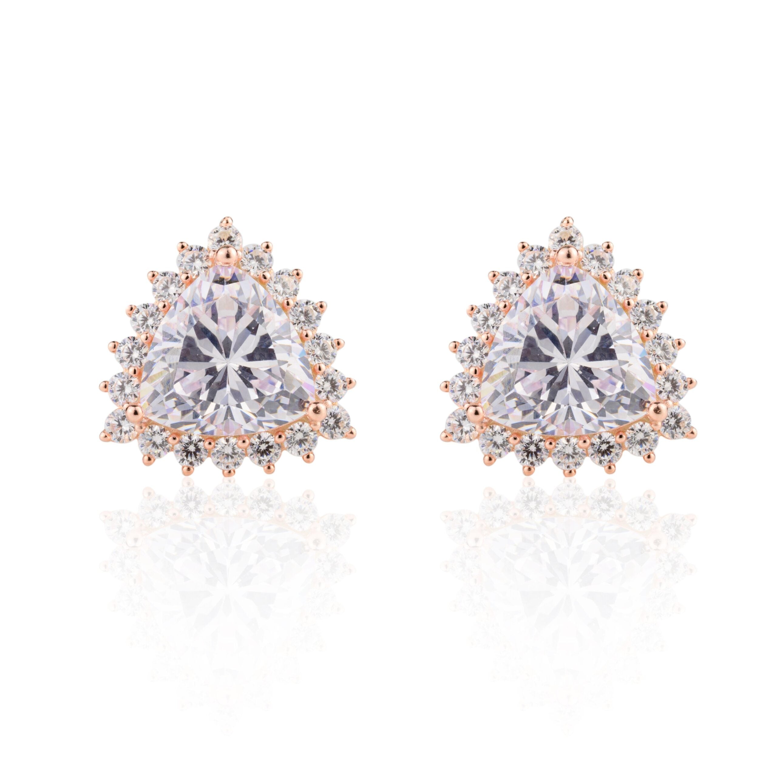 Rose Gold Trillion Solitaire Diamond Earrings