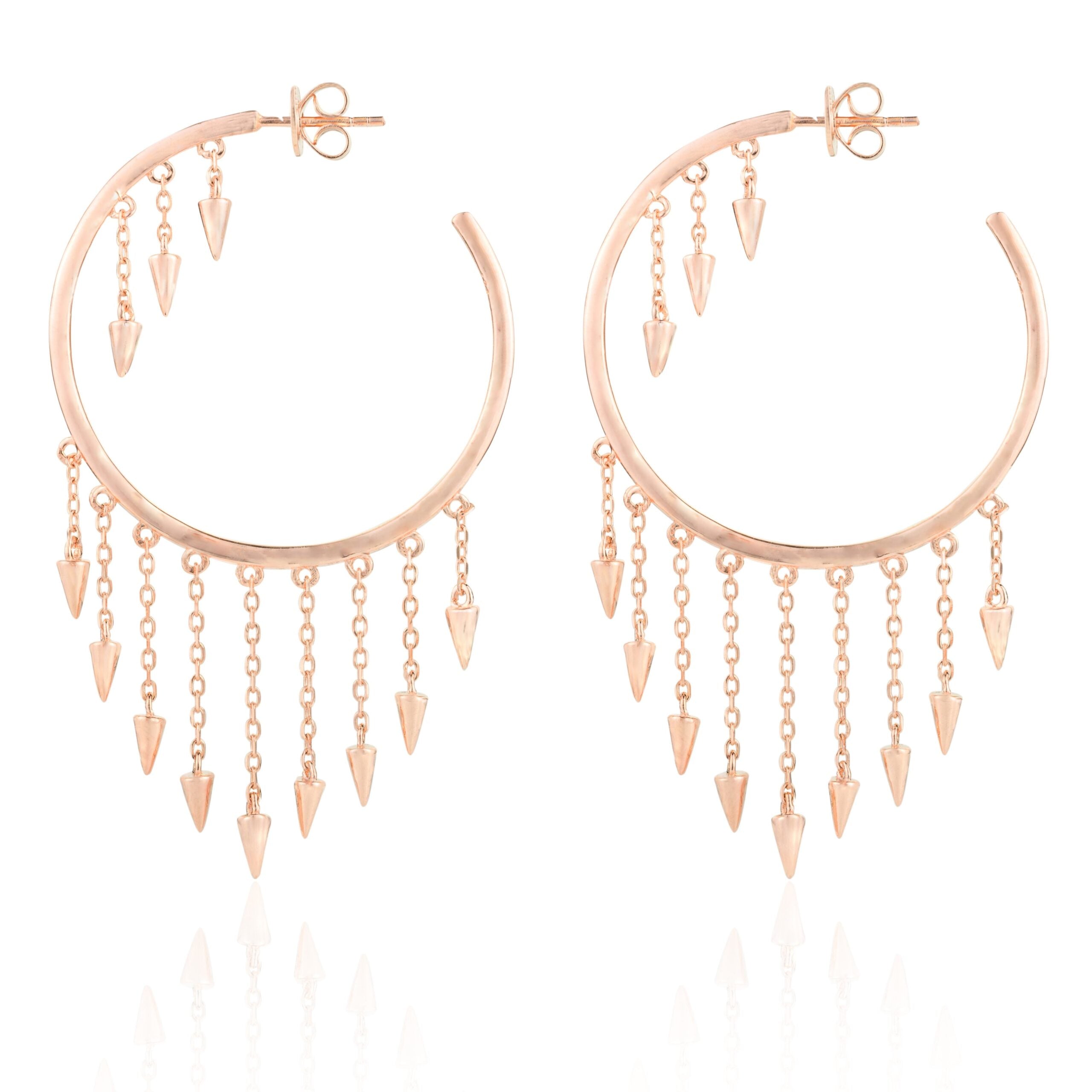 Rose Gold Open Hoops with Spikes Chain