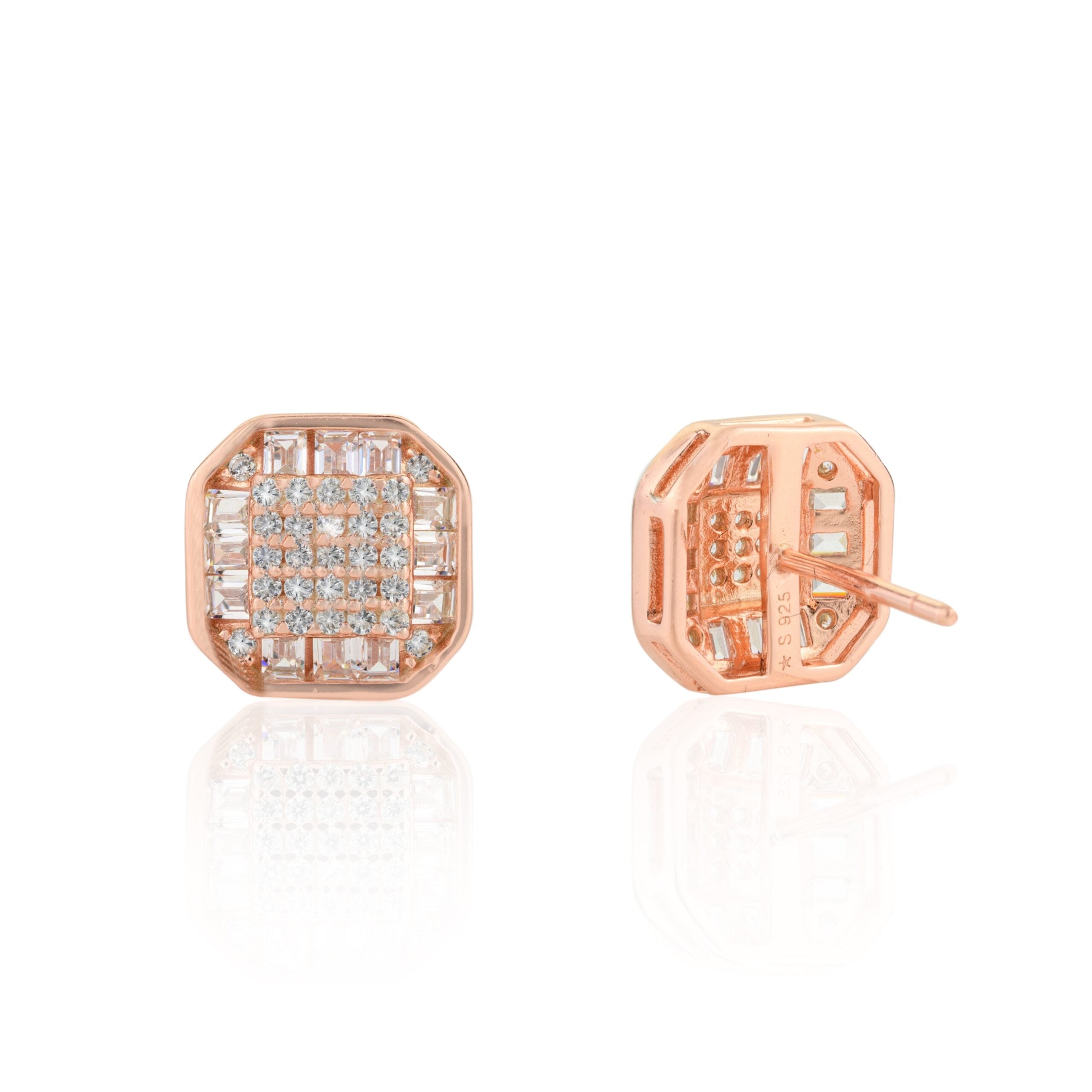 Hexagonal Shape Minimalist Studs in Rose gold finish