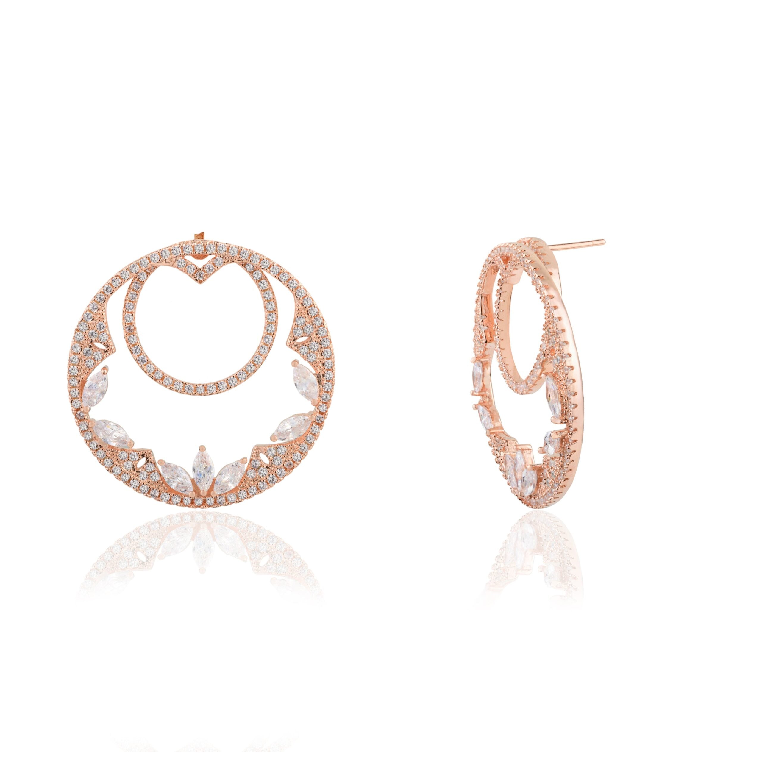 Twin Circle Link Hoop Stud Earrings