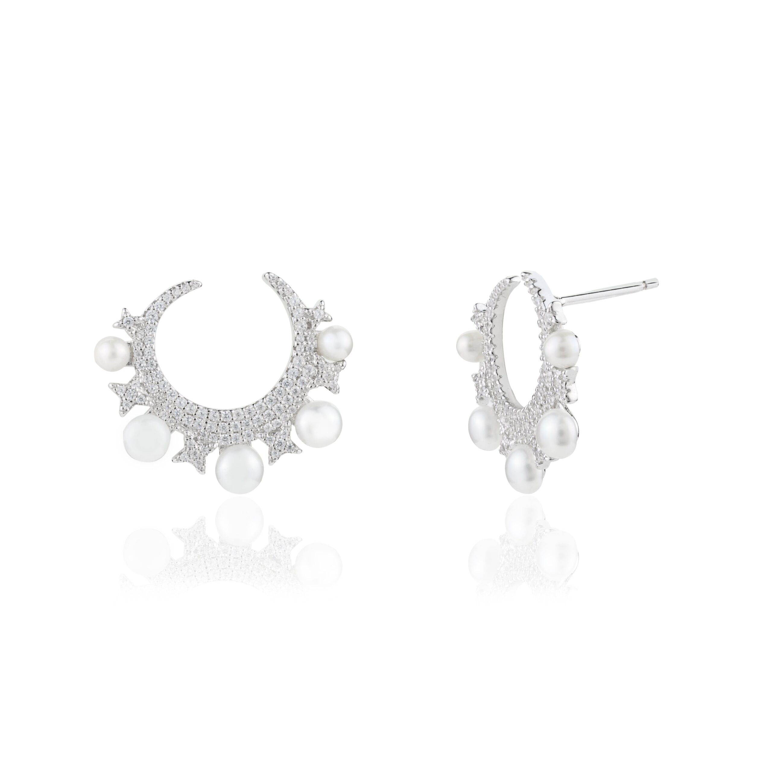 Eclipse Moon Studs Pearl Earrings