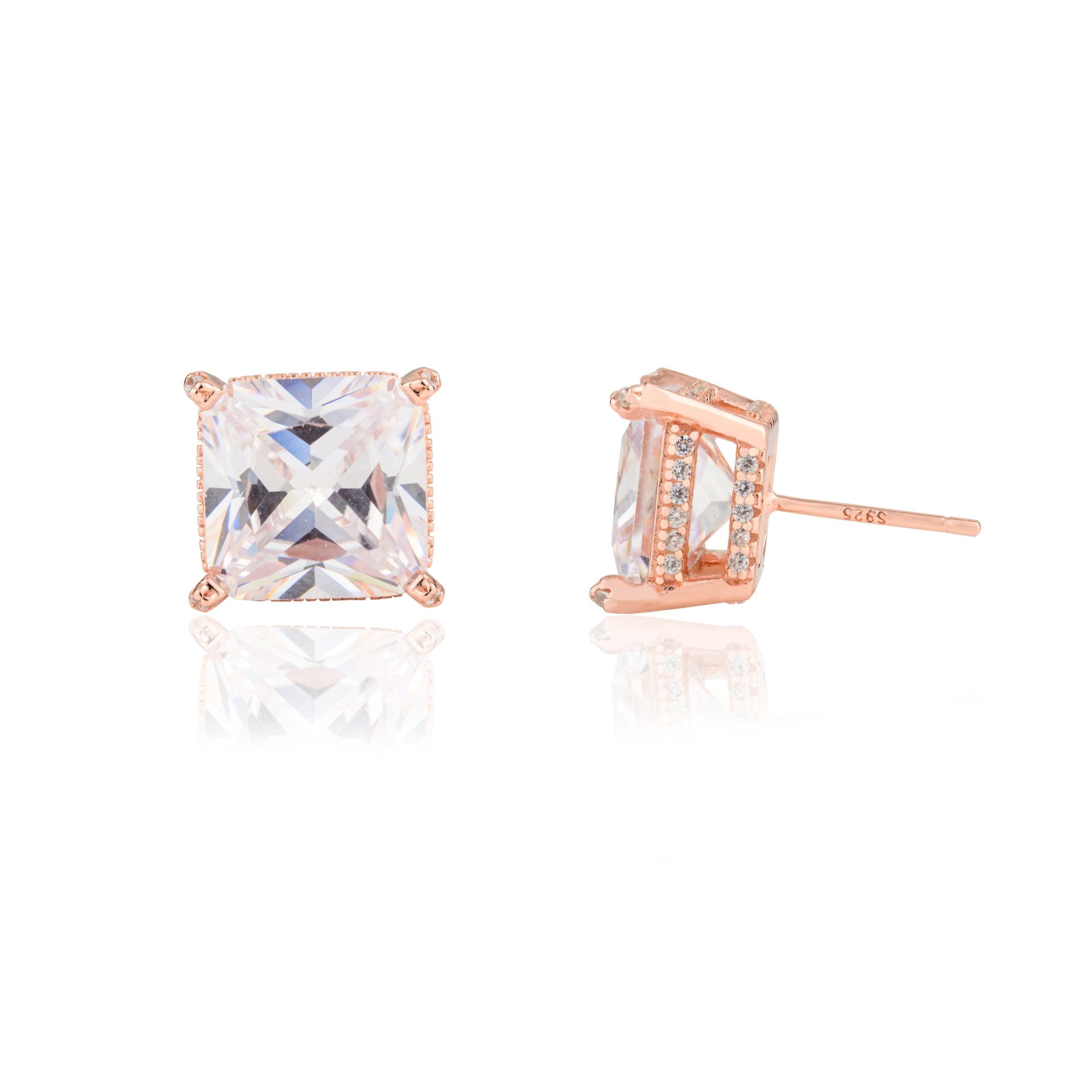 Rose Gold Cushion Cut Square Diamond Studs