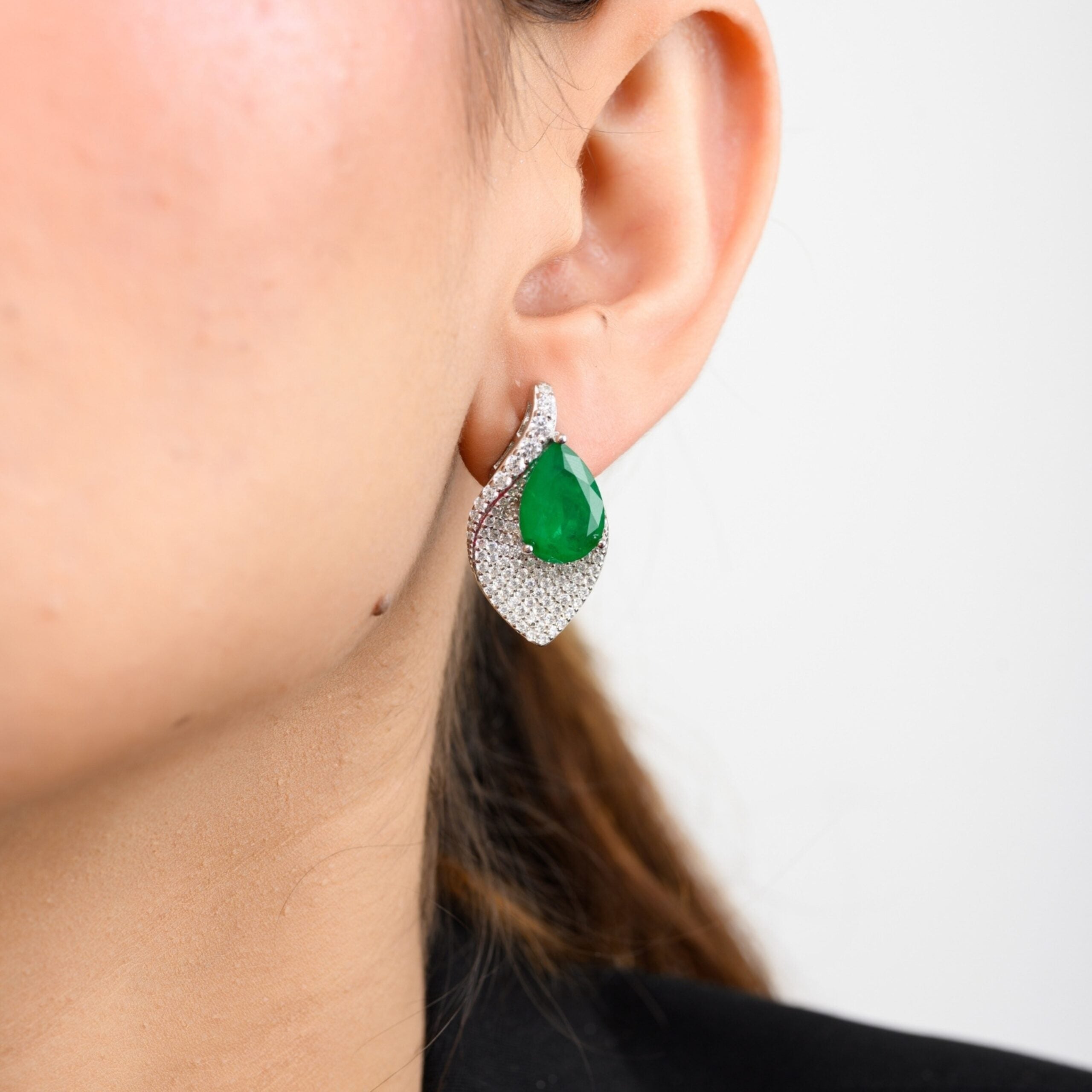 Green Emerald Water Drop Stud Earrings