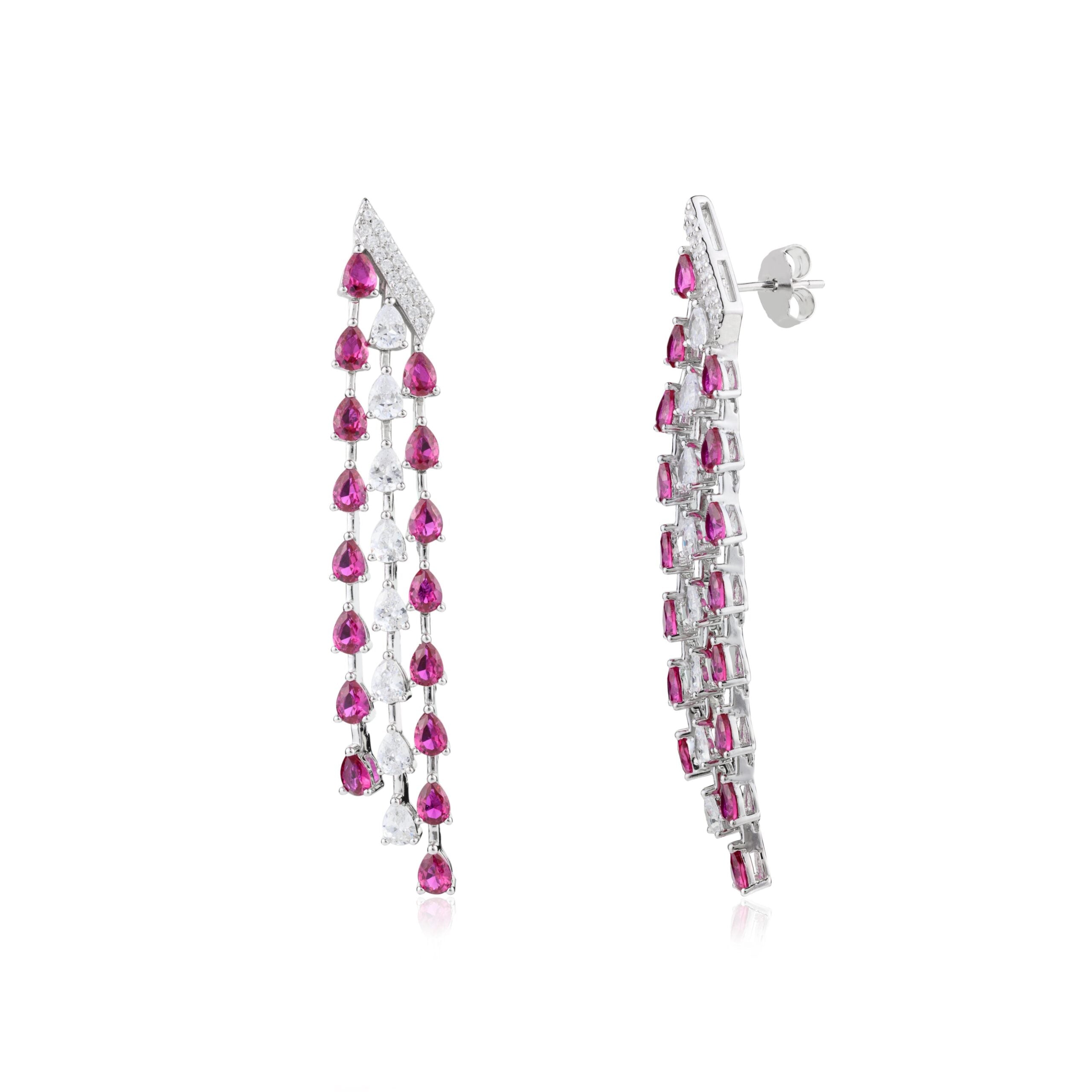 Pink Tourmaline Cz Drops Chandelier Dangle Earrings