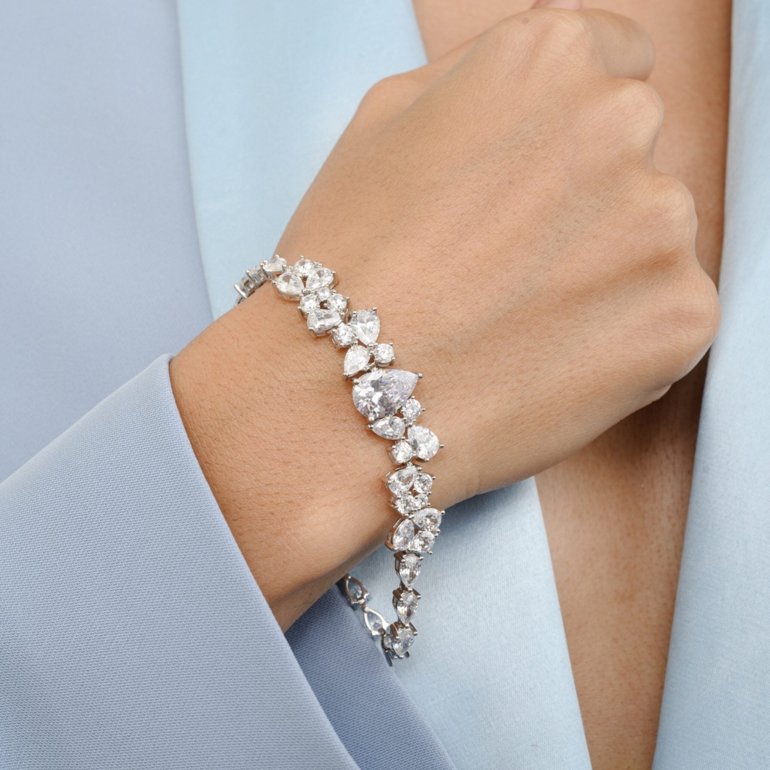 Clustered Diamond Silver Bracelet