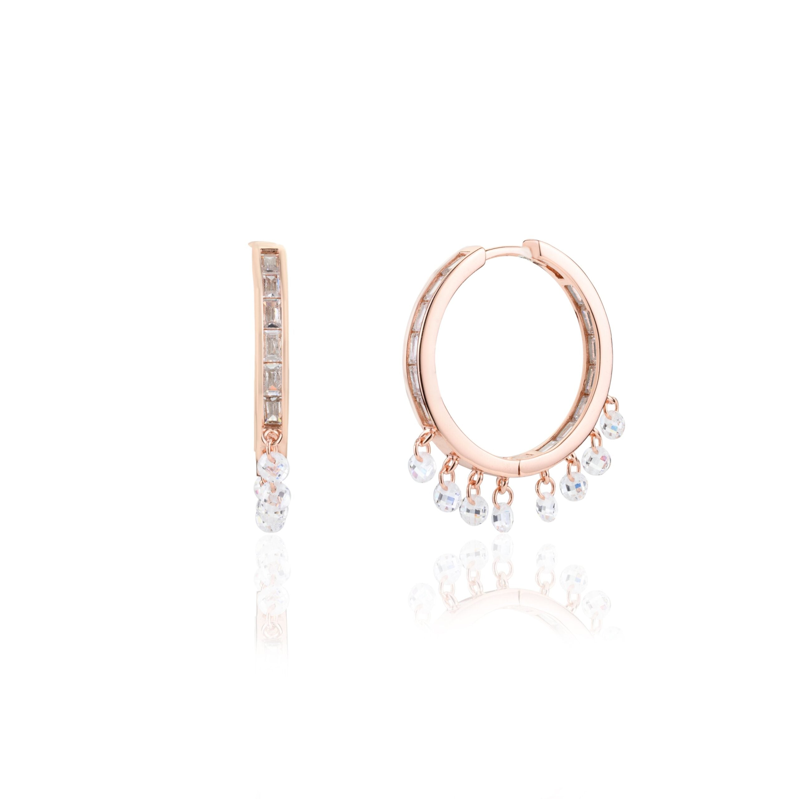 Elegant Rose gold Cz Diamond Drop Hoops