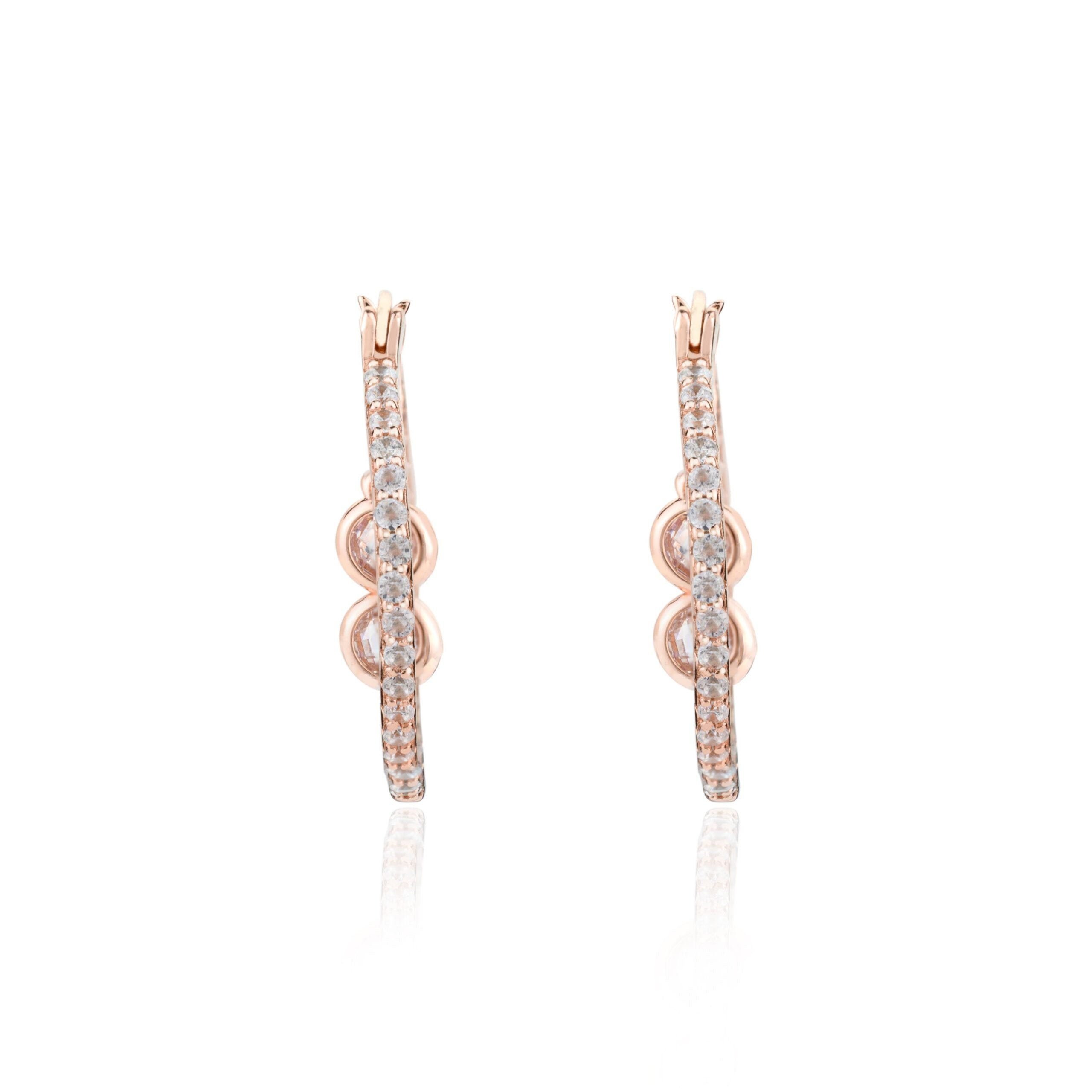 Rose gold Cz Diamond Bali Drop Hoops