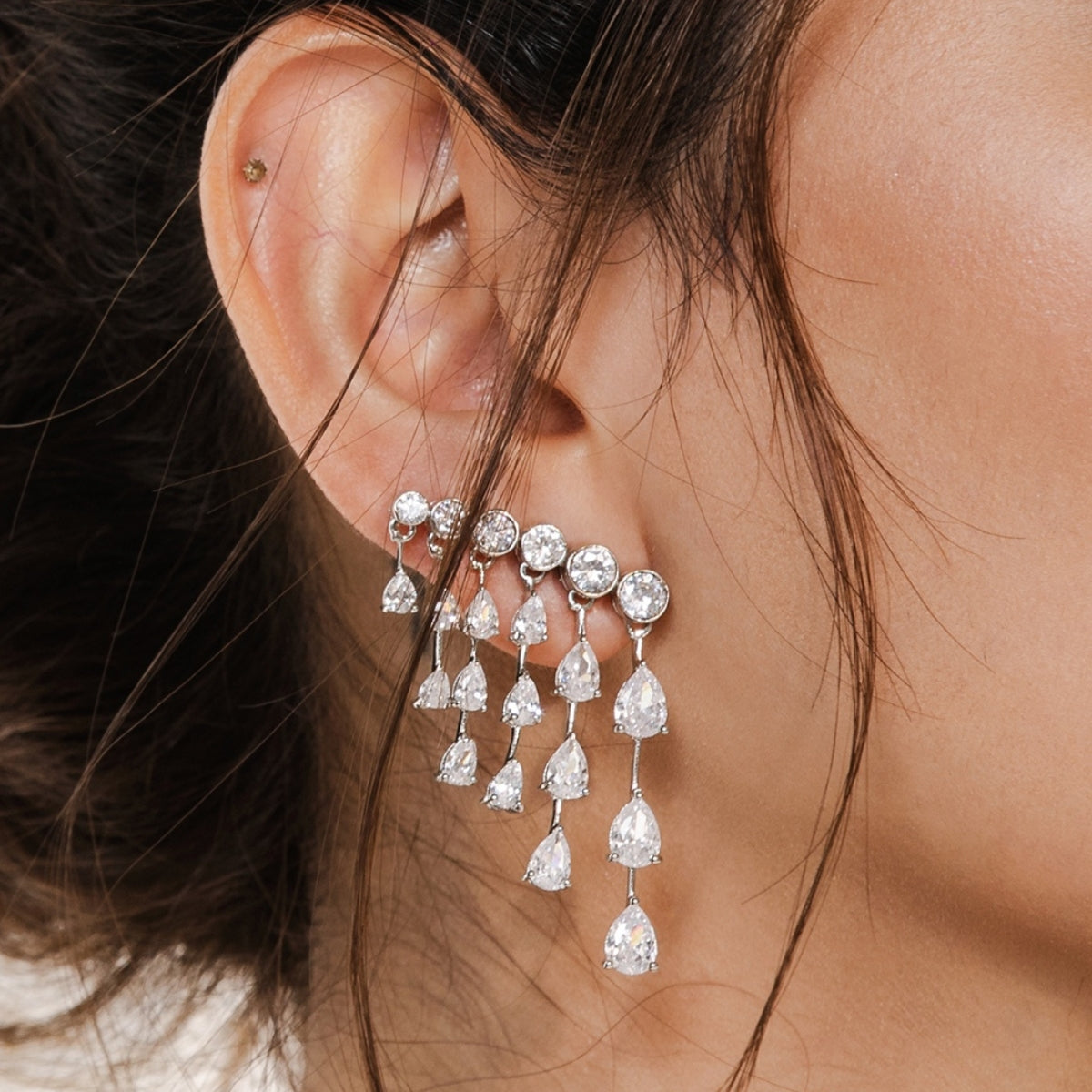 Silver Cz Diamond Drop Earrings for Women