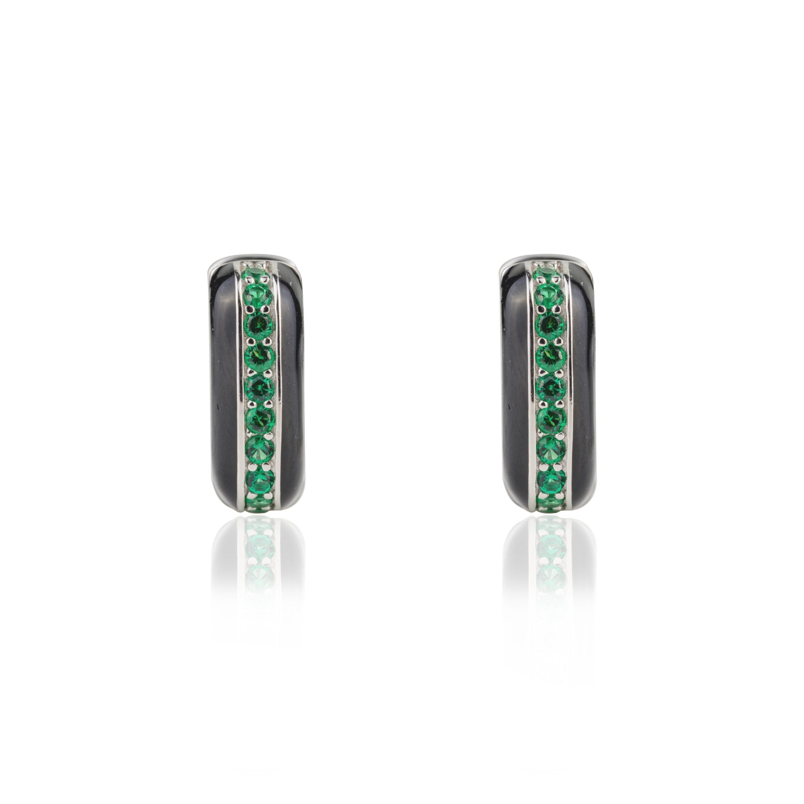 Green Emerald Square Hoops Huggie Earrings