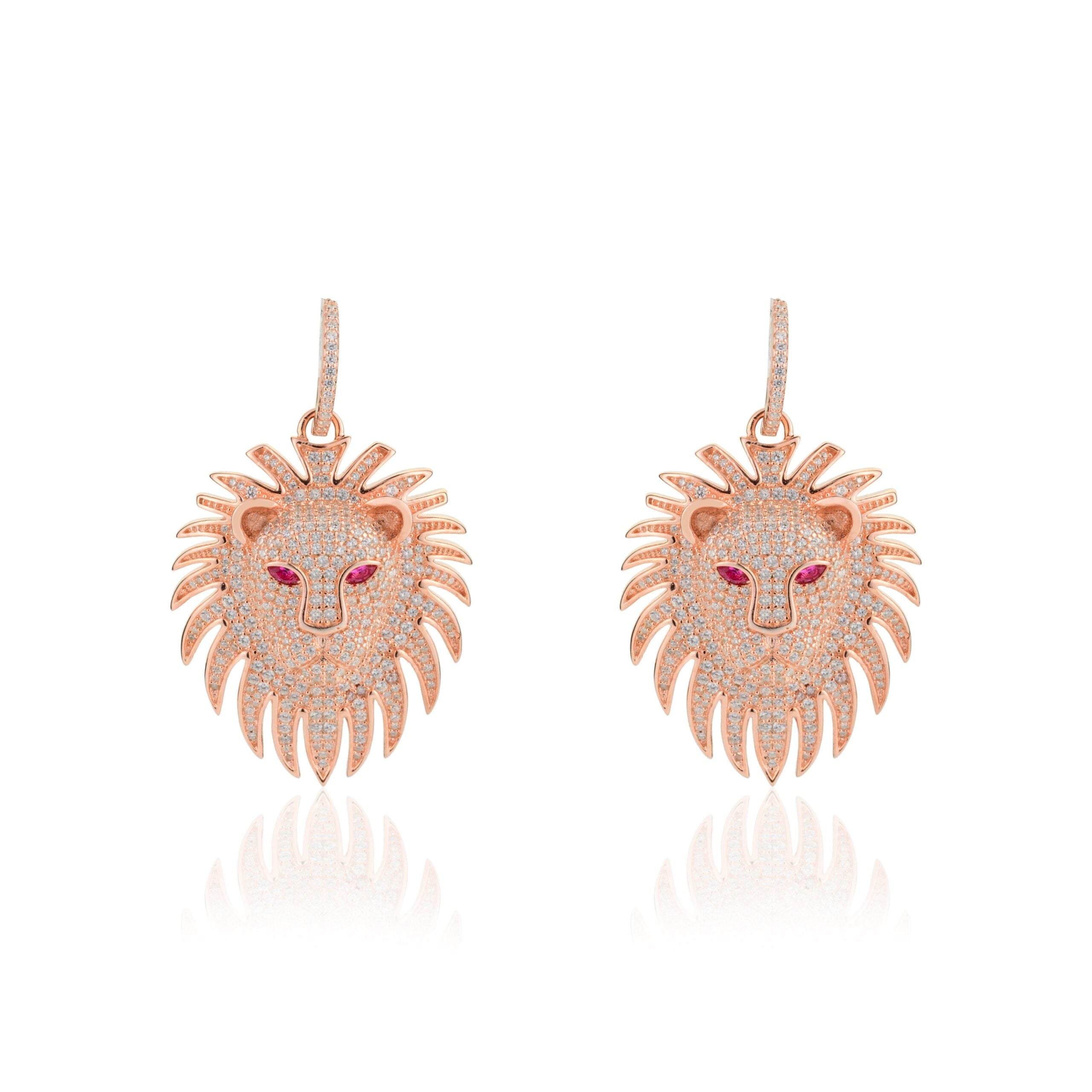 Leo Zodiac Lion Charm Hoop Earrings in Rose Gold Finish