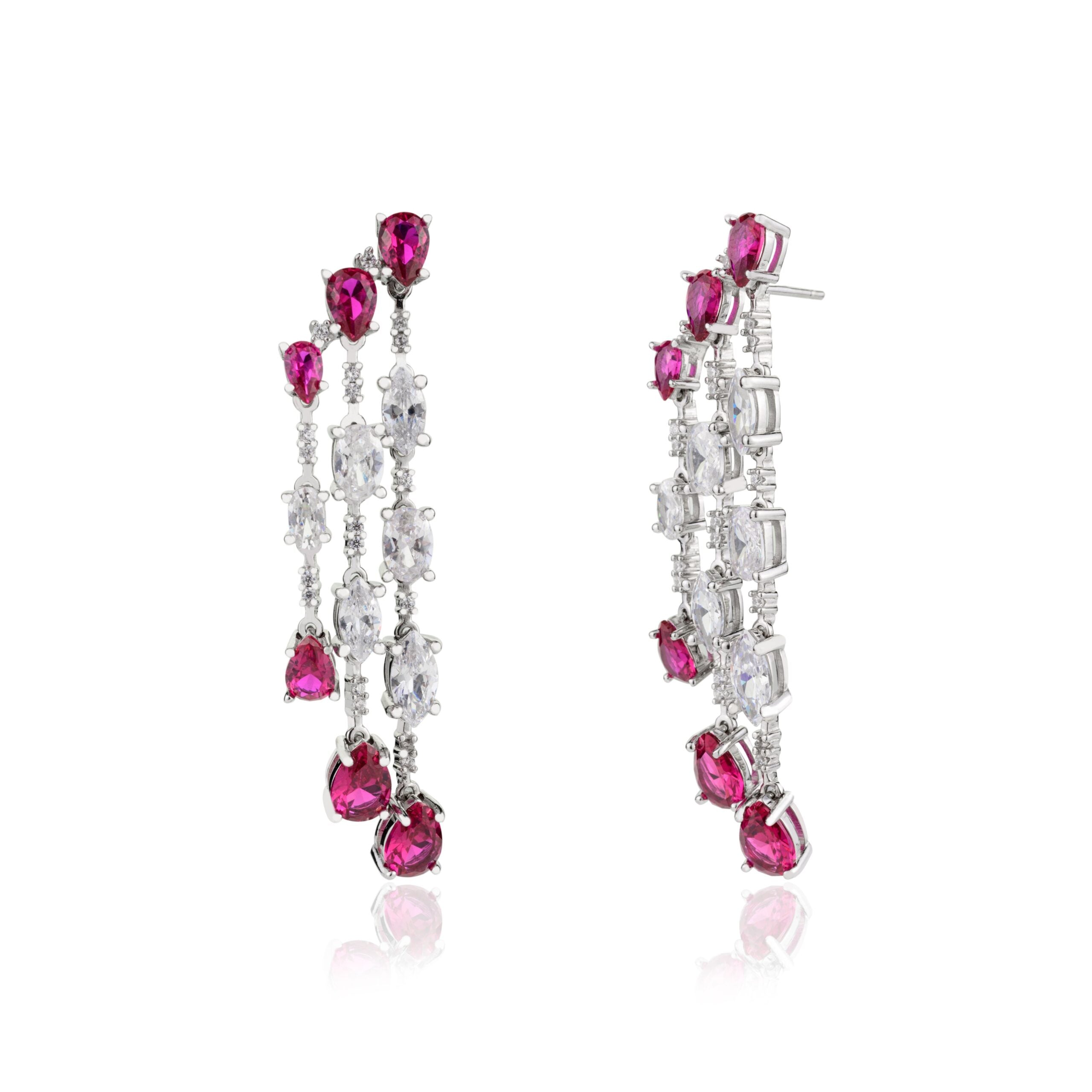 Ruby Cz Diamond Drops Chandelier Dangle Earrings