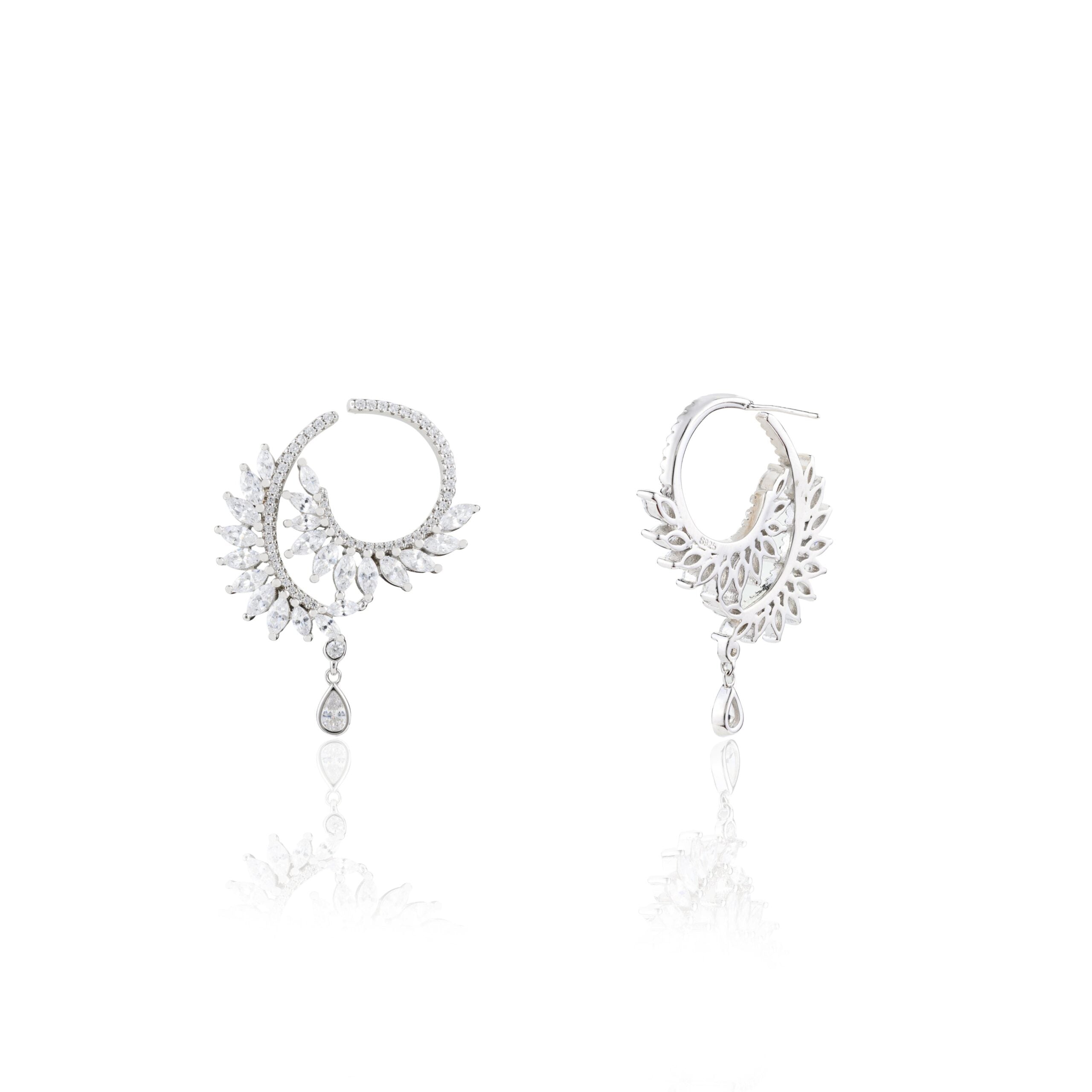 Cz Diamond Drop Leaf Climber Stud earrings