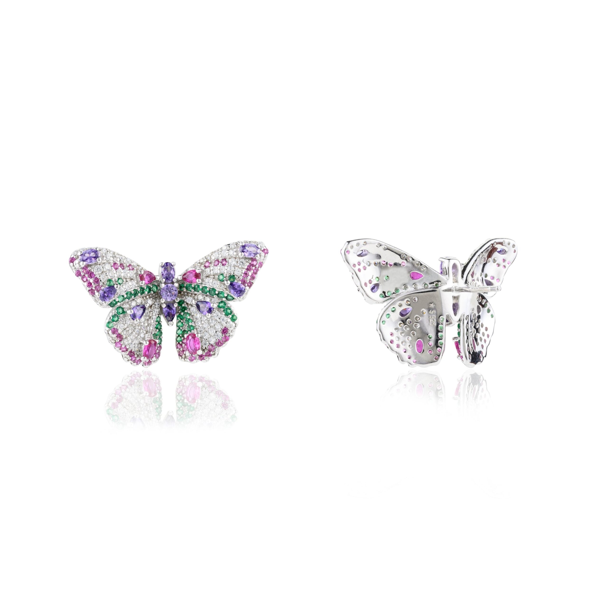 Multicolor Butterfly Statement Stud Earrings with Sparkling Cz Crystals