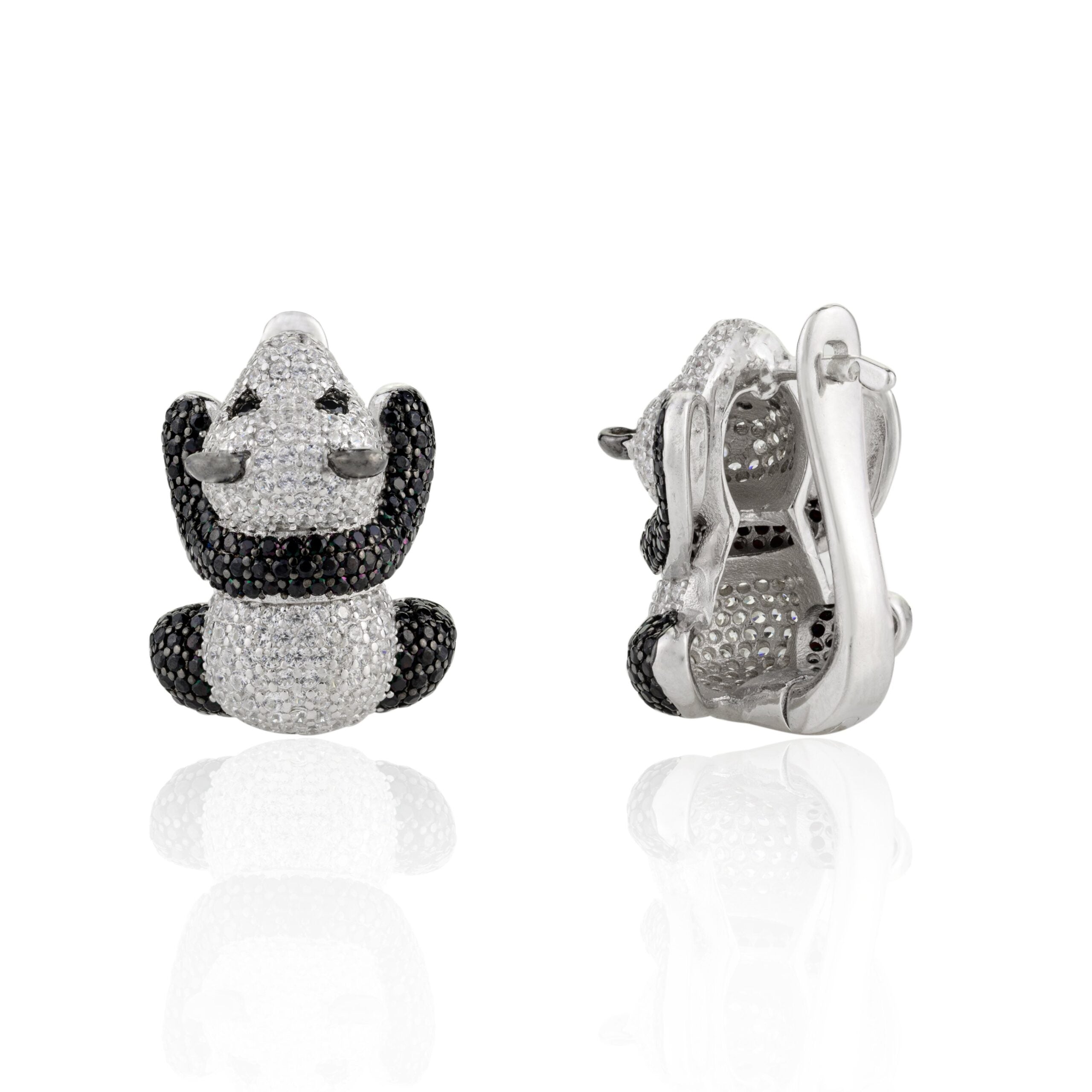 Elegant Sparkling Crystal Gemstones Panda Earrings