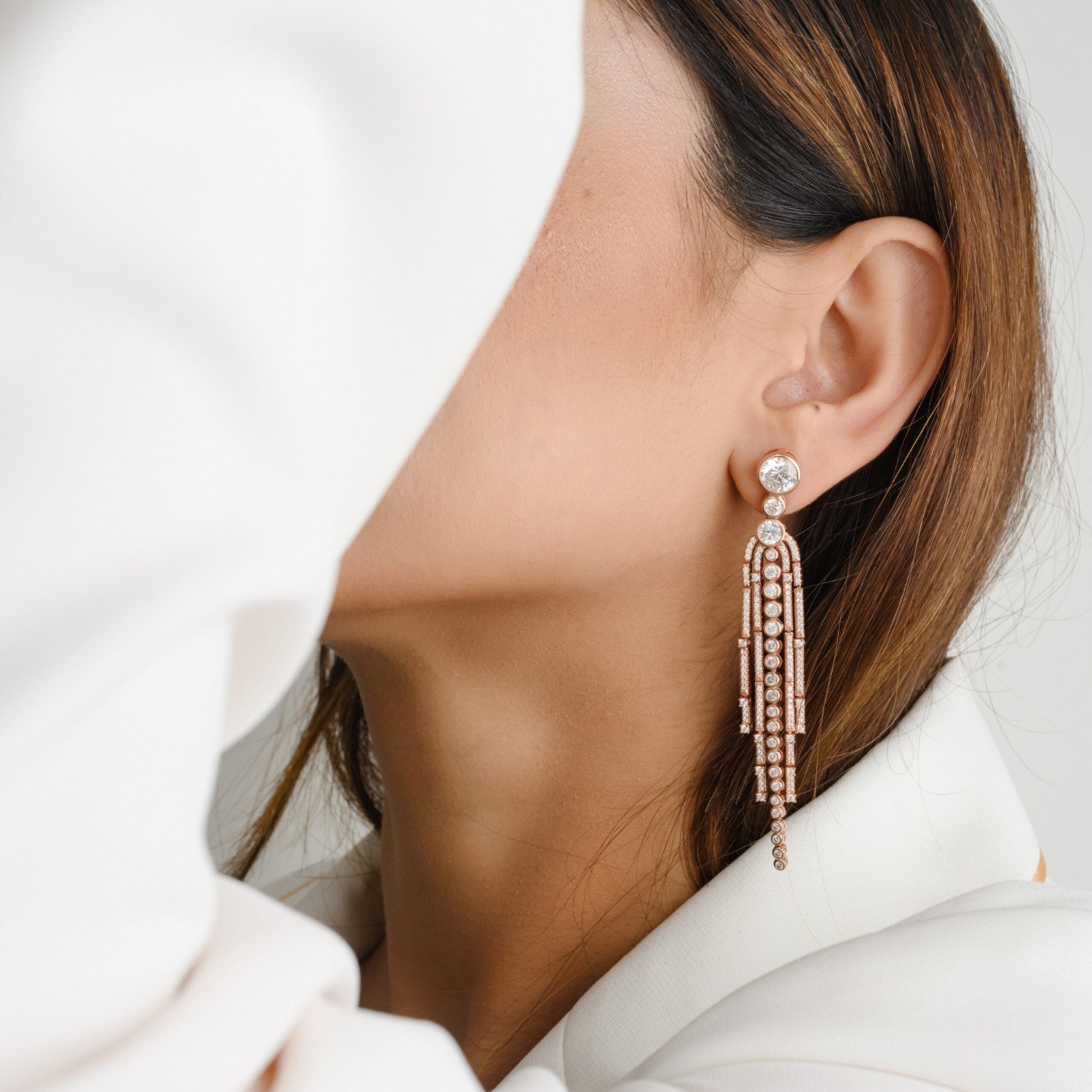 Rose gold CZ Diamond Tassel Earrings