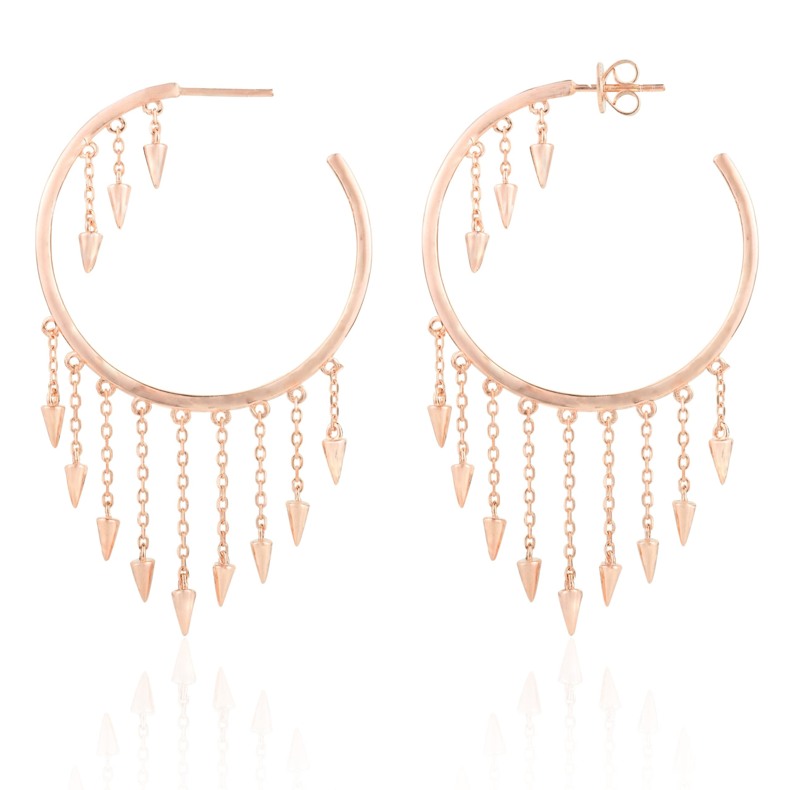 Rose Gold Open Hoops with Spikes Chain