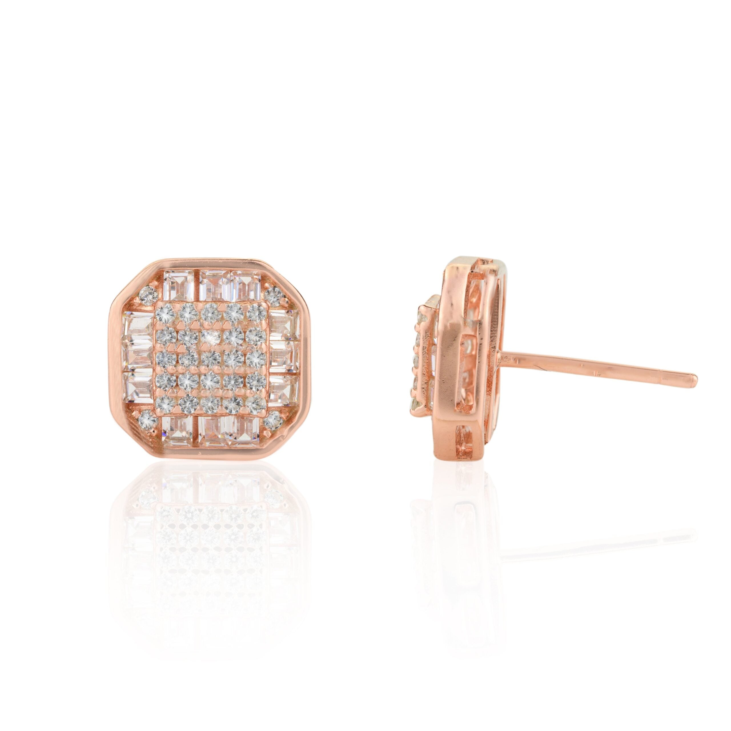 Hexagonal Shape Minimalist Studs in Rose gold finish