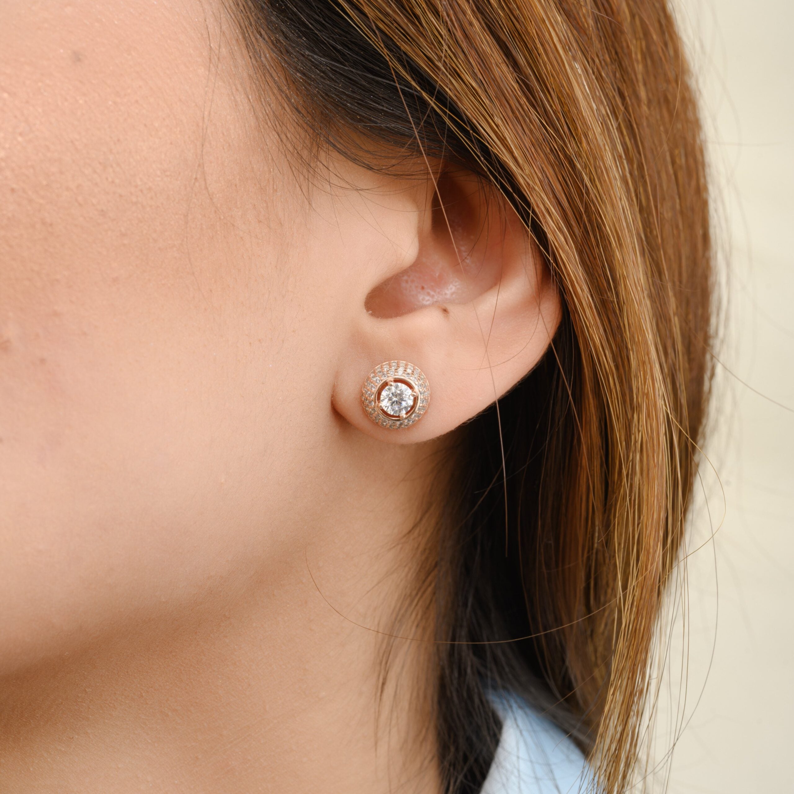 Classic Rose Gold Finish Diamond Solitaire Dainty Studs