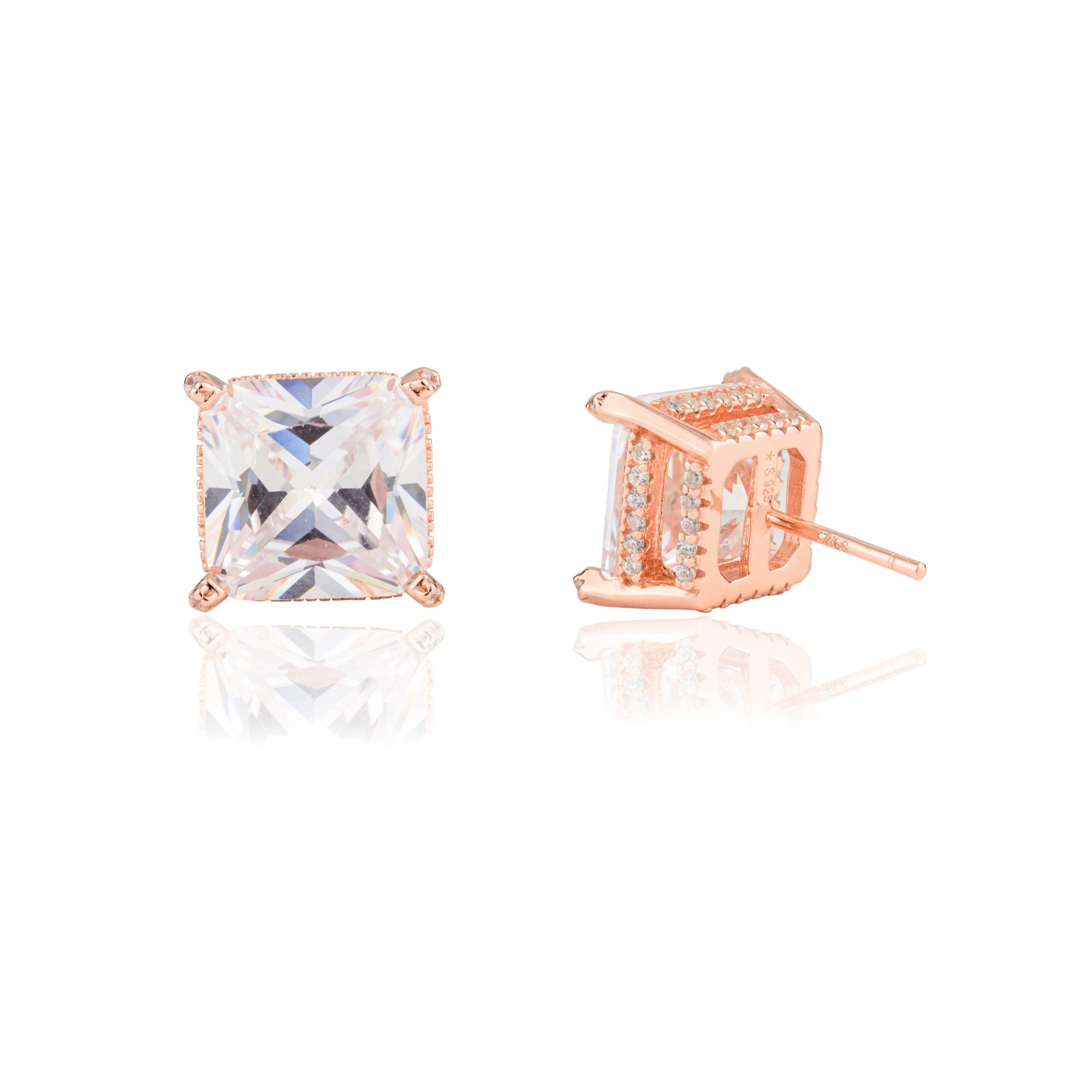 Rose Gold Cushion Cut Square Diamond Studs