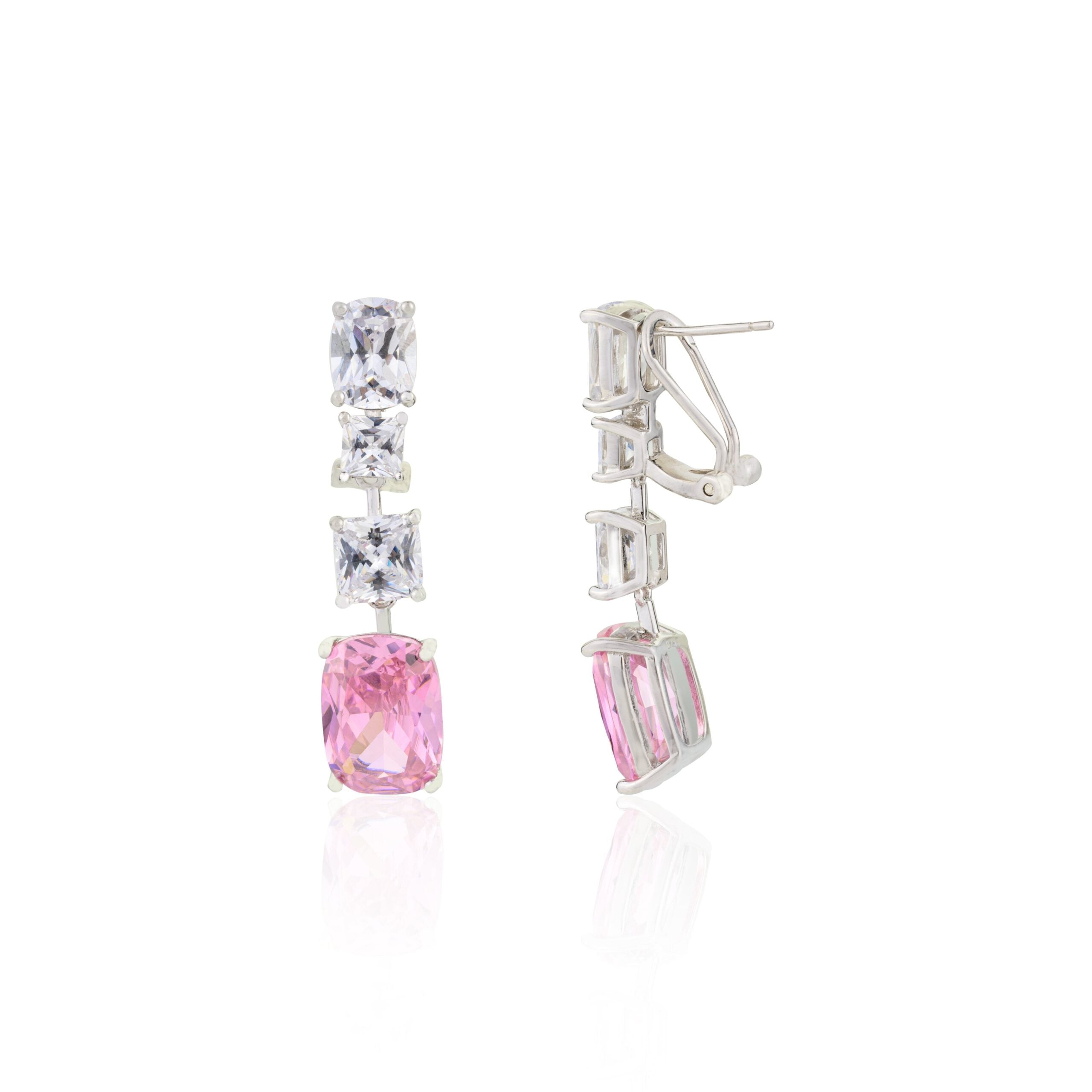 Emerald Cut Pink Diamond Dangle Earrings