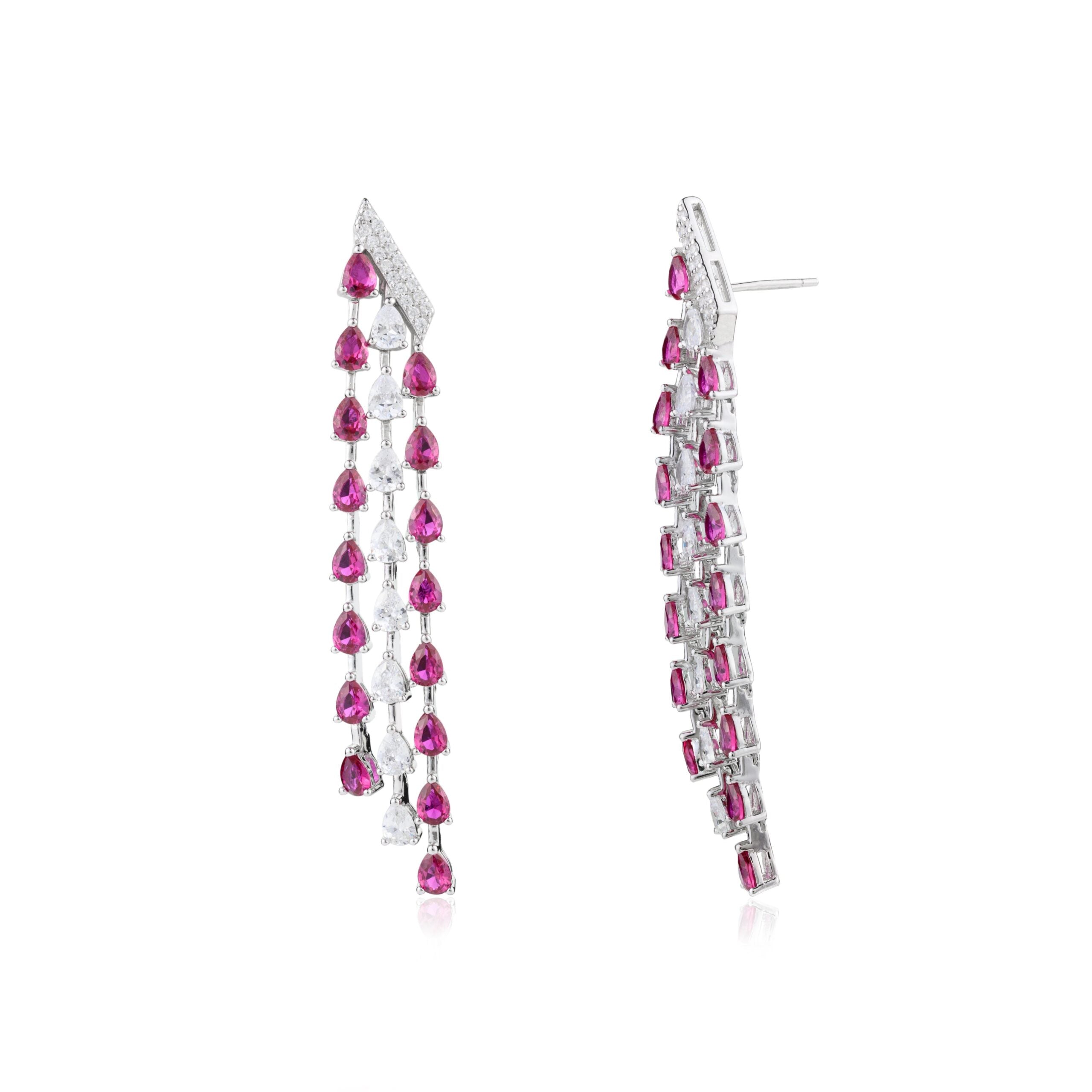 Pink Tourmaline Cz Drops Chandelier Dangle Earrings