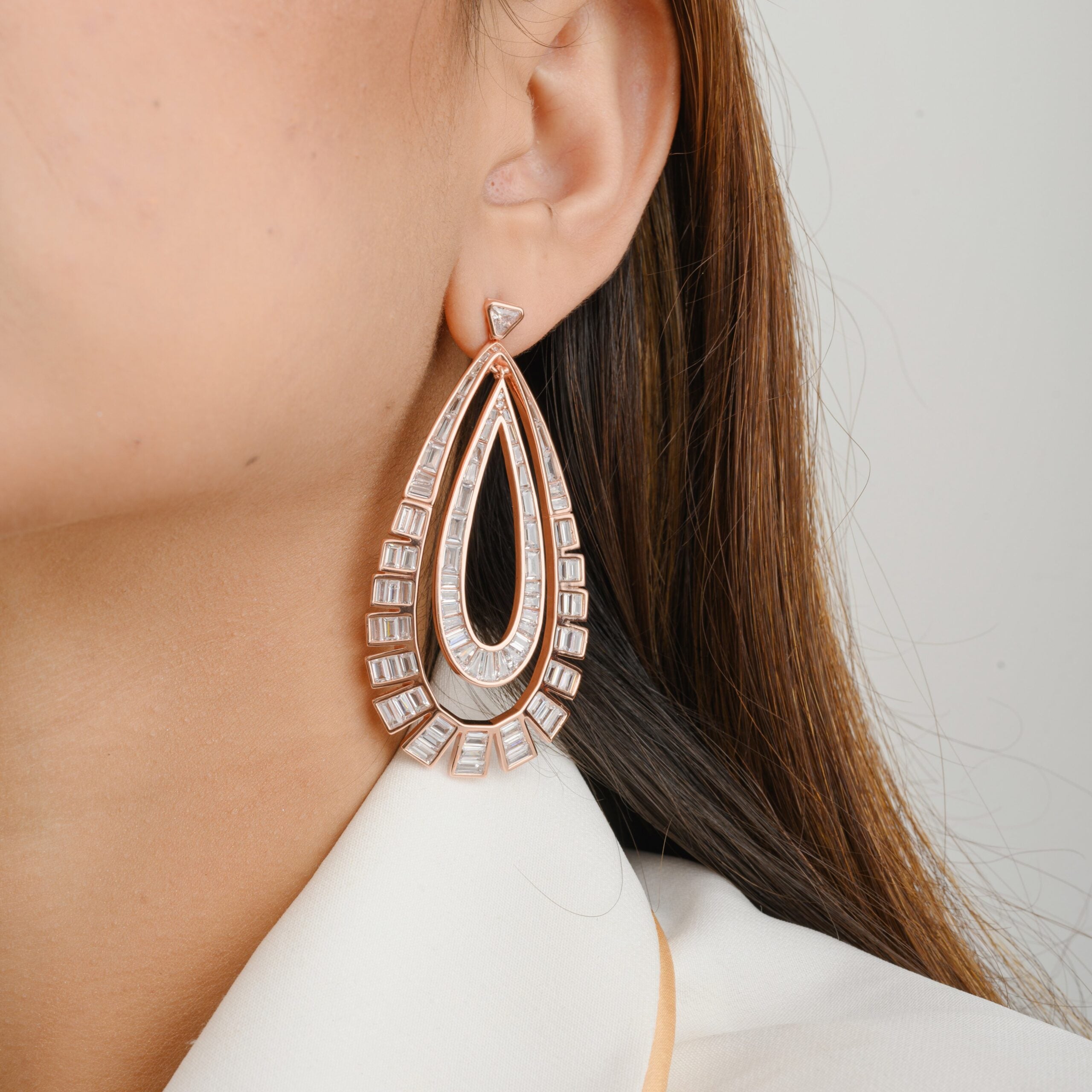 Rose gold Pear Cut Tear Drop Statement Earrings