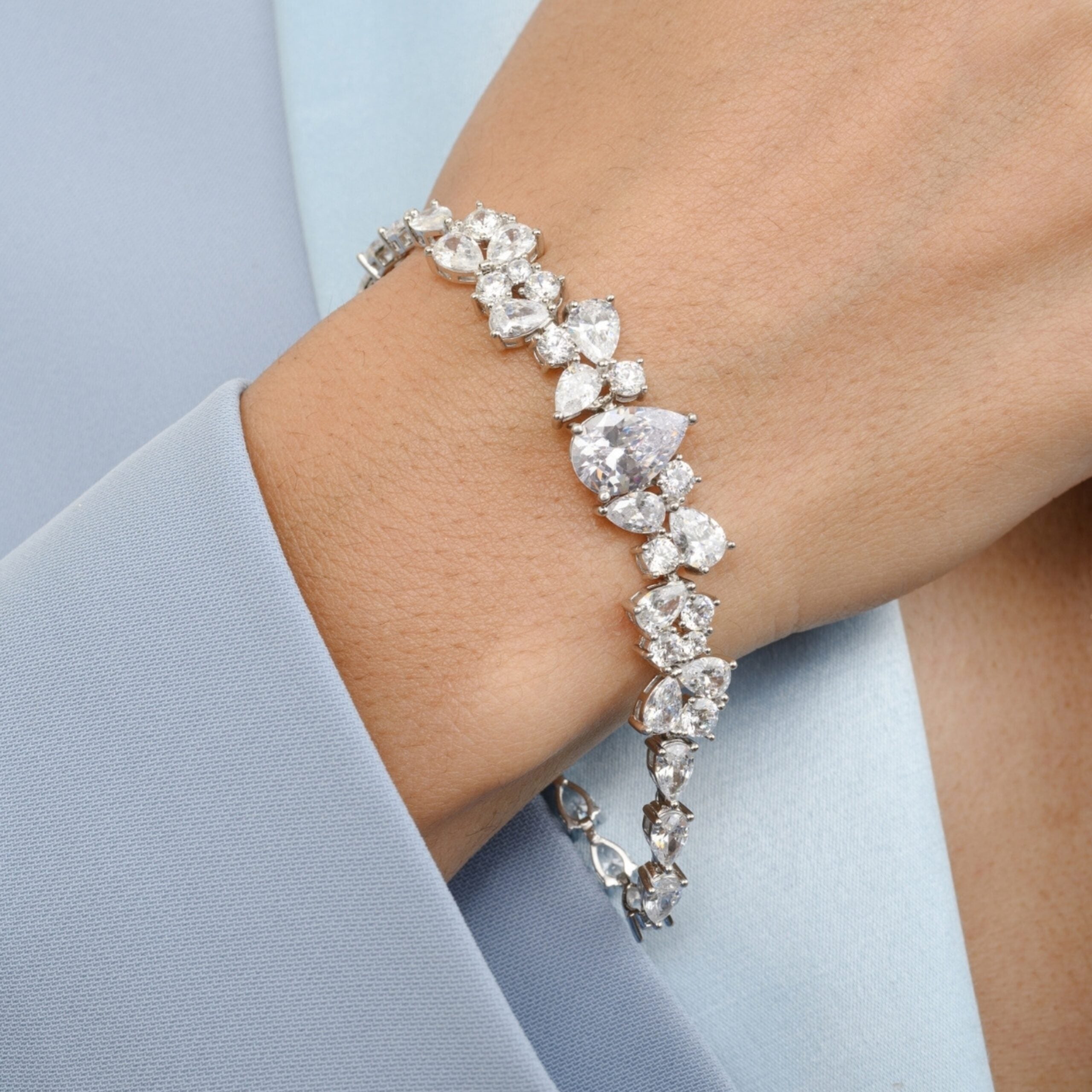 Clustered Diamond Silver Bracelet