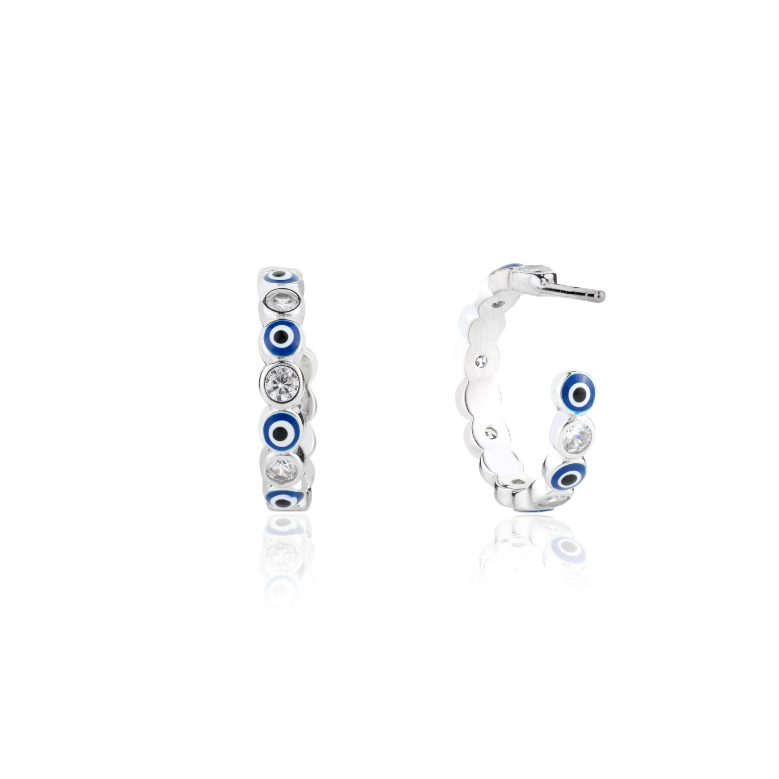 Evil Eye Open Hoop Stud Earrings