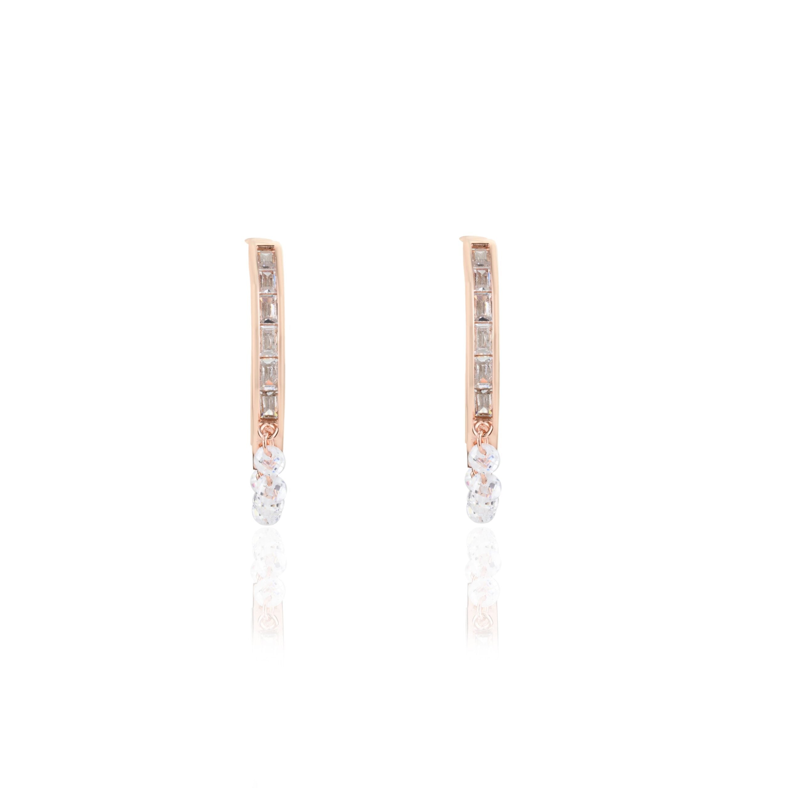 Elegant Rose gold Cz Diamond Drop Hoops