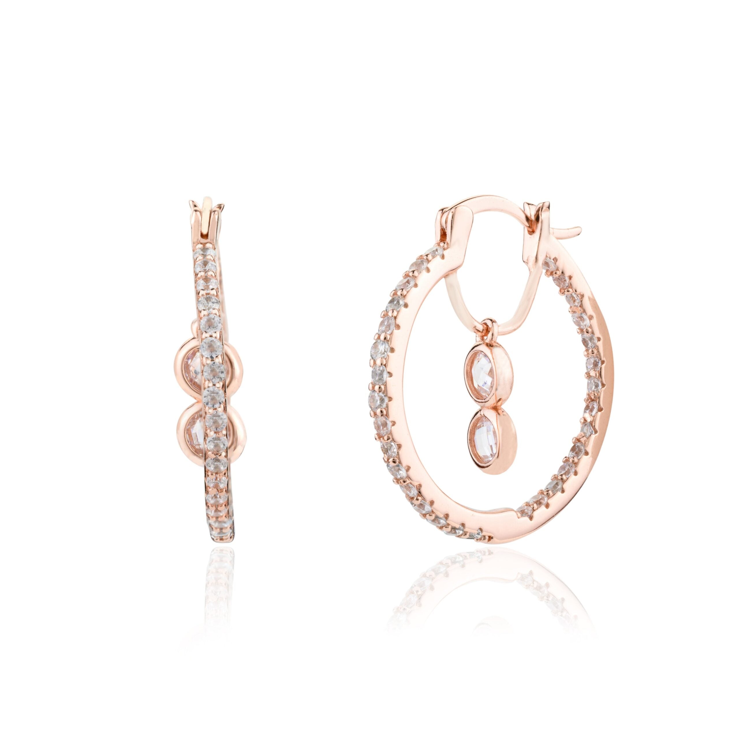 Rose gold Cz Diamond Bali Drop Hoops