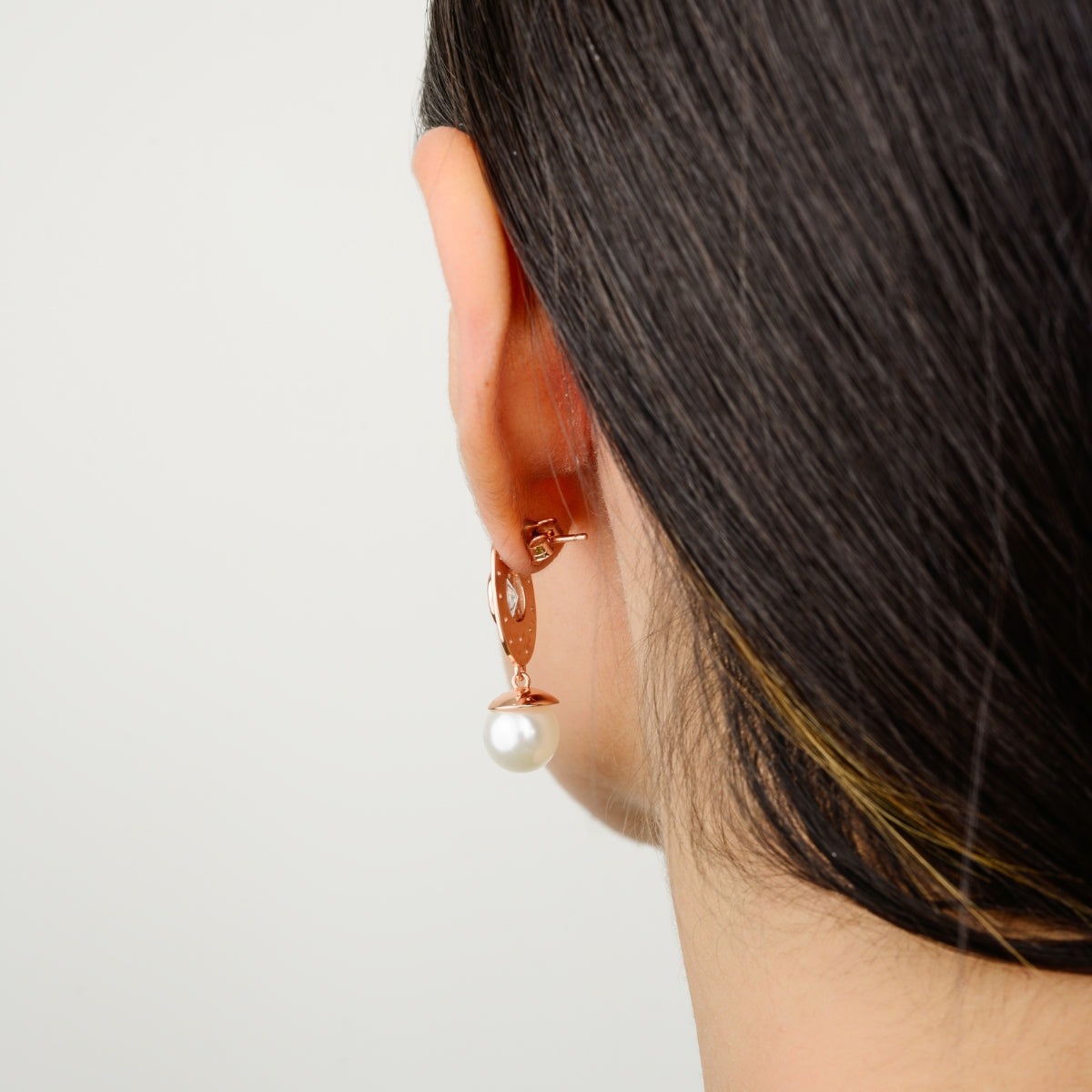 Rose Gold Finish Silver Pearl Drop Earrings