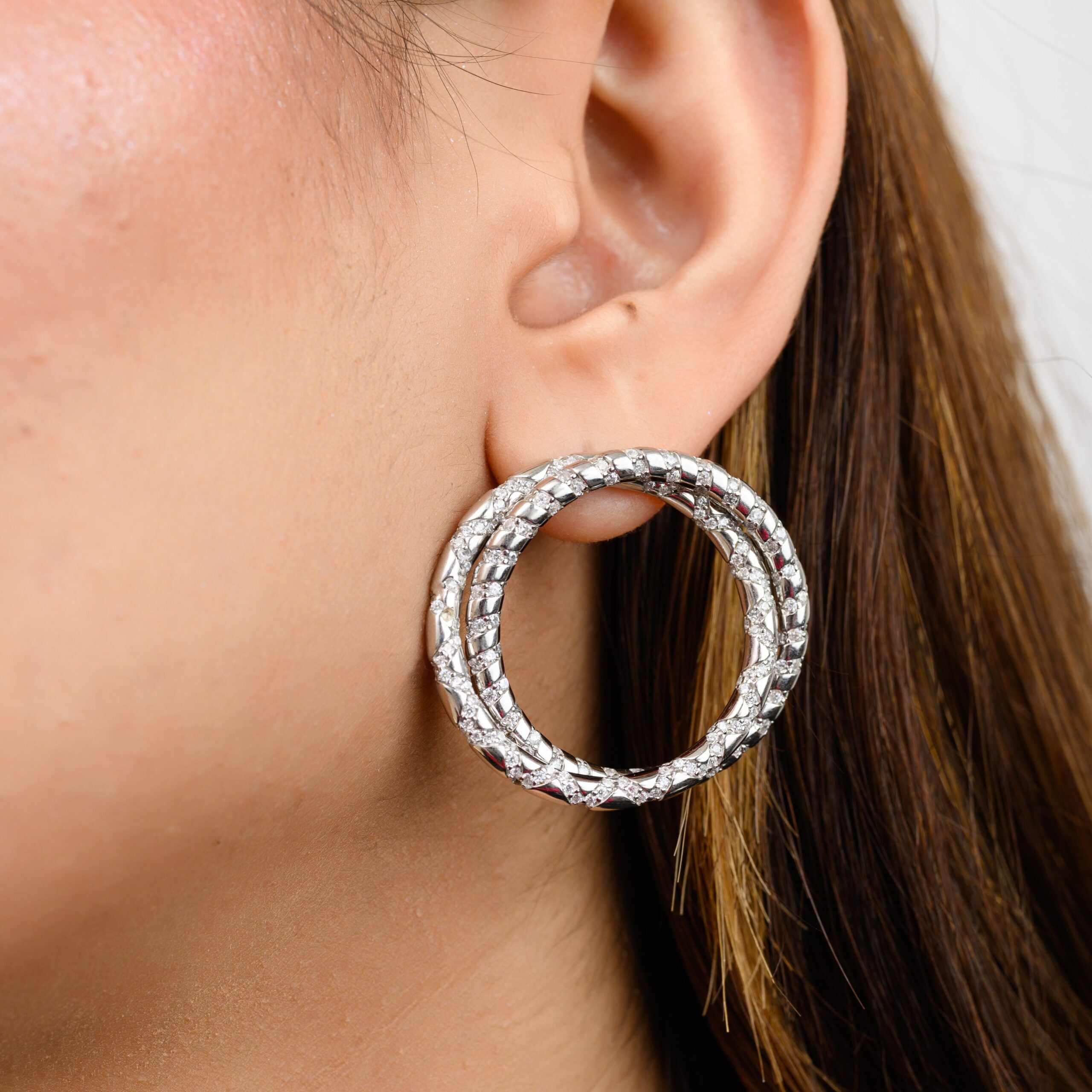 Double Circle Statement Studs in Silver finish