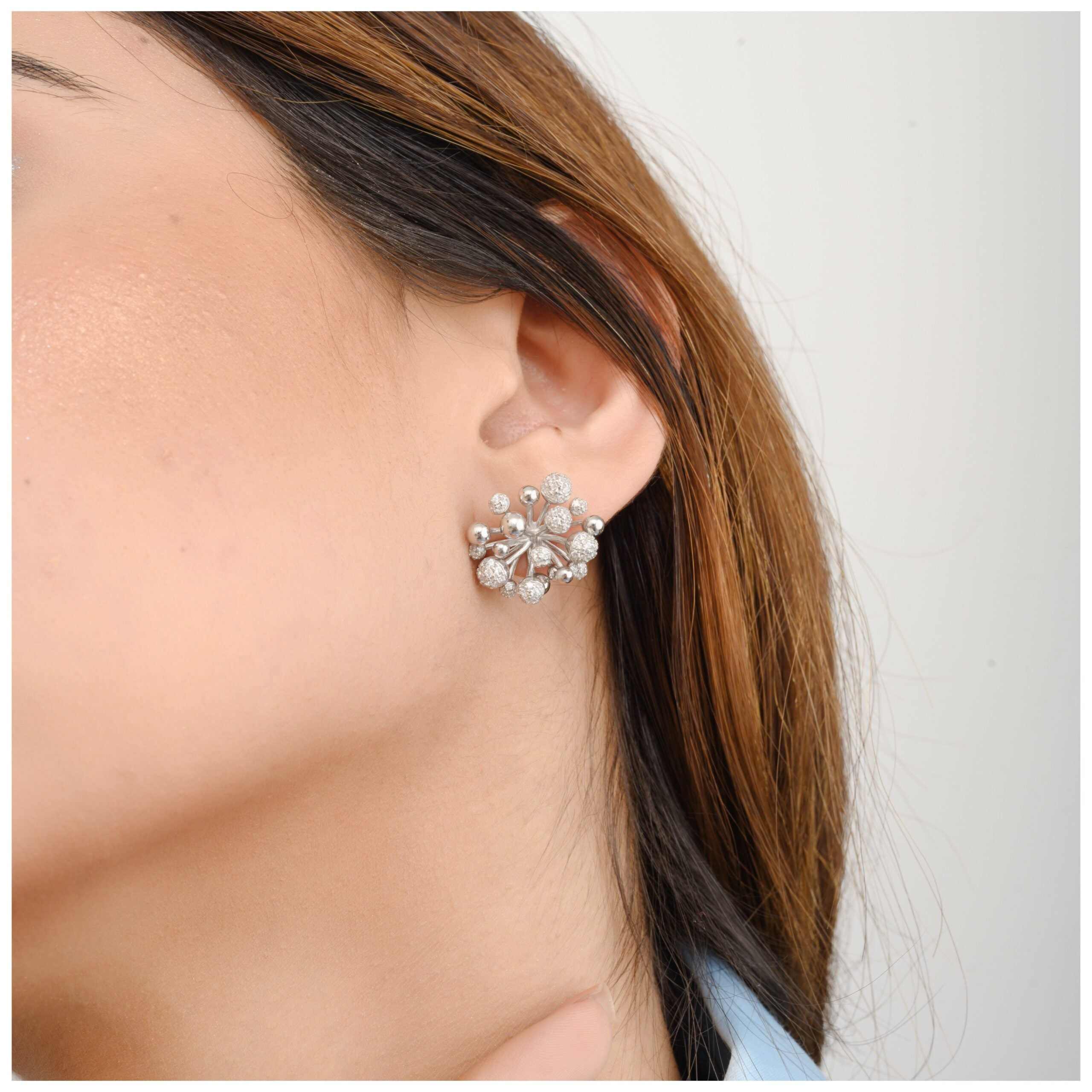 White Gold Coral Diamond Studs