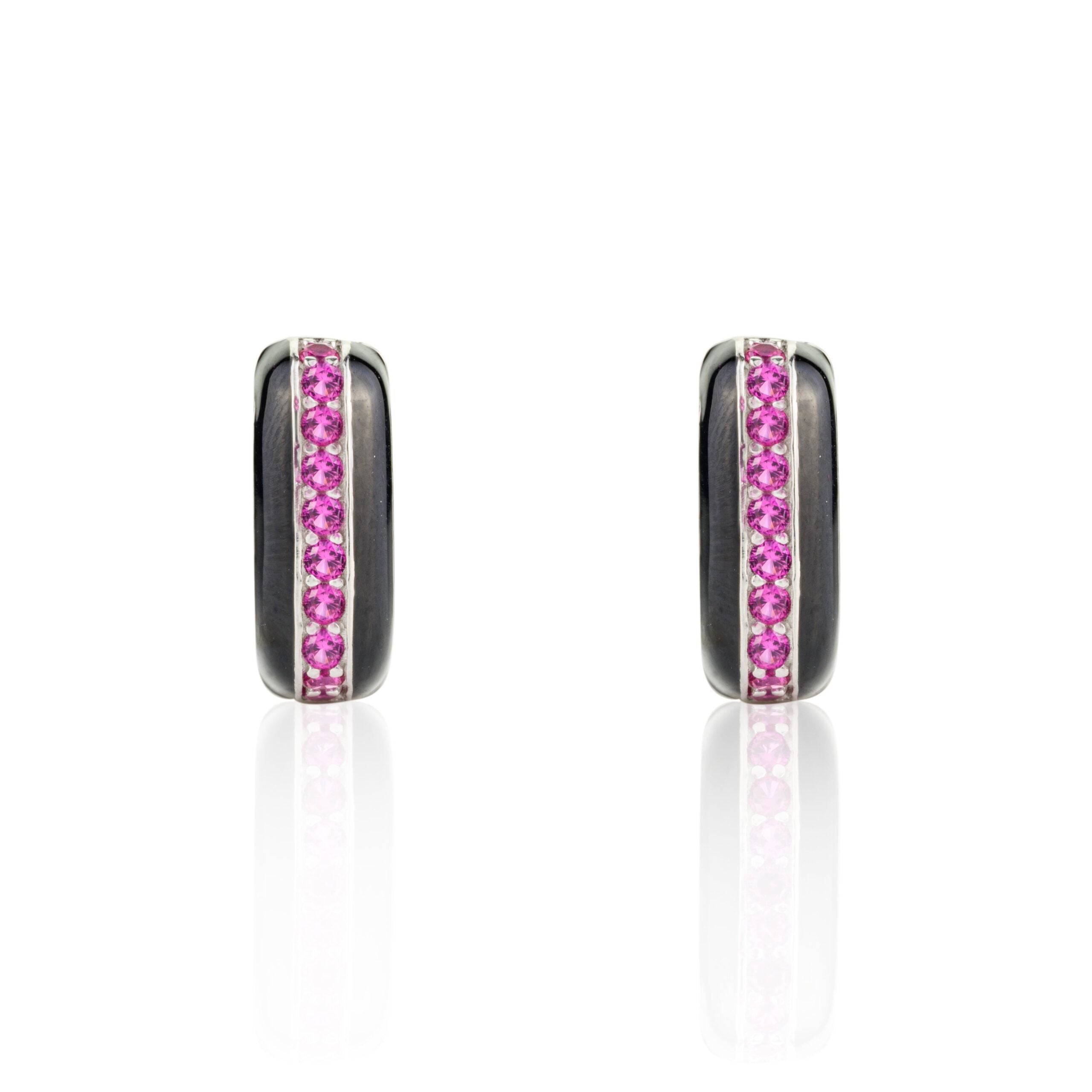 Rose Pink Gemstones Square Hoops Huggie Earrings