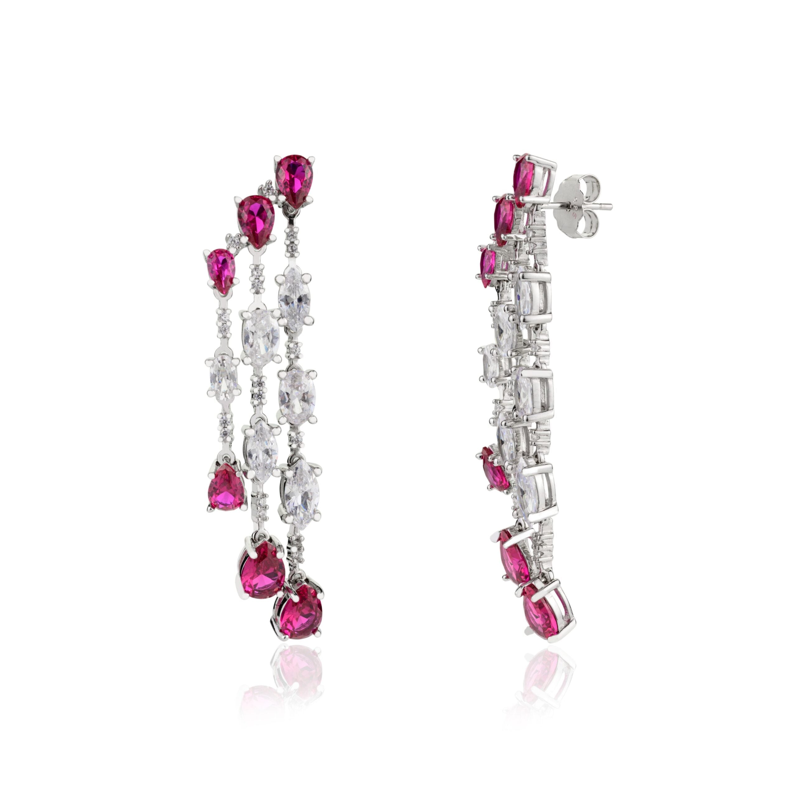 Ruby Cz Diamond Drops Chandelier Dangle Earrings