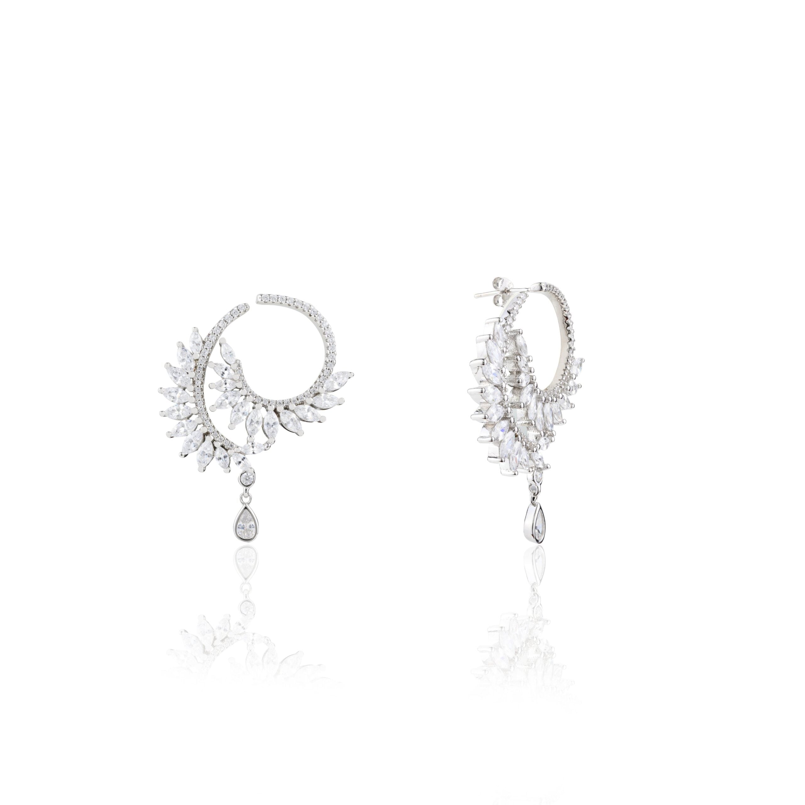 Cz Diamond Drop Leaf Climber Stud earrings