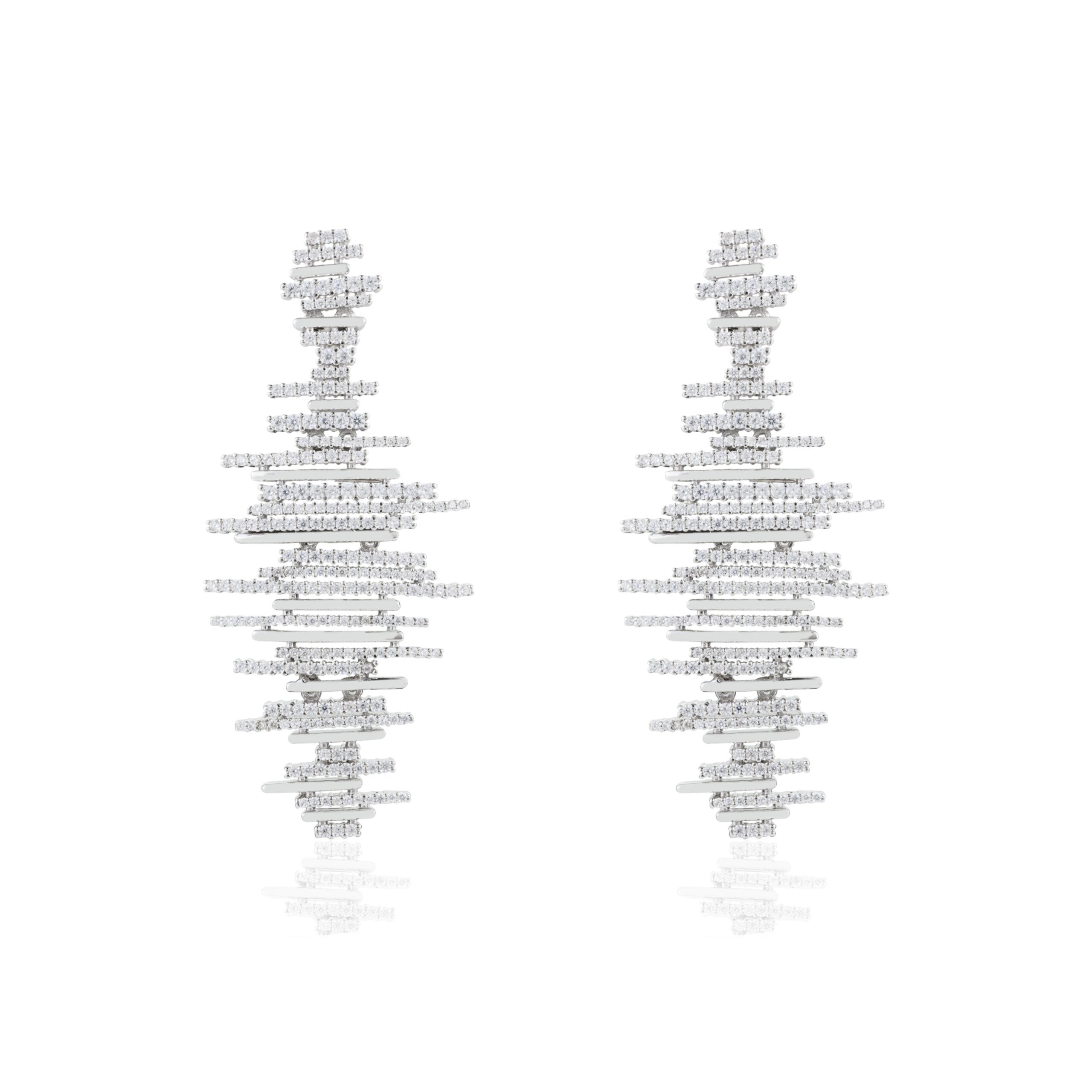 Dazzling Zigzag Cz Bar Dangle Earrings