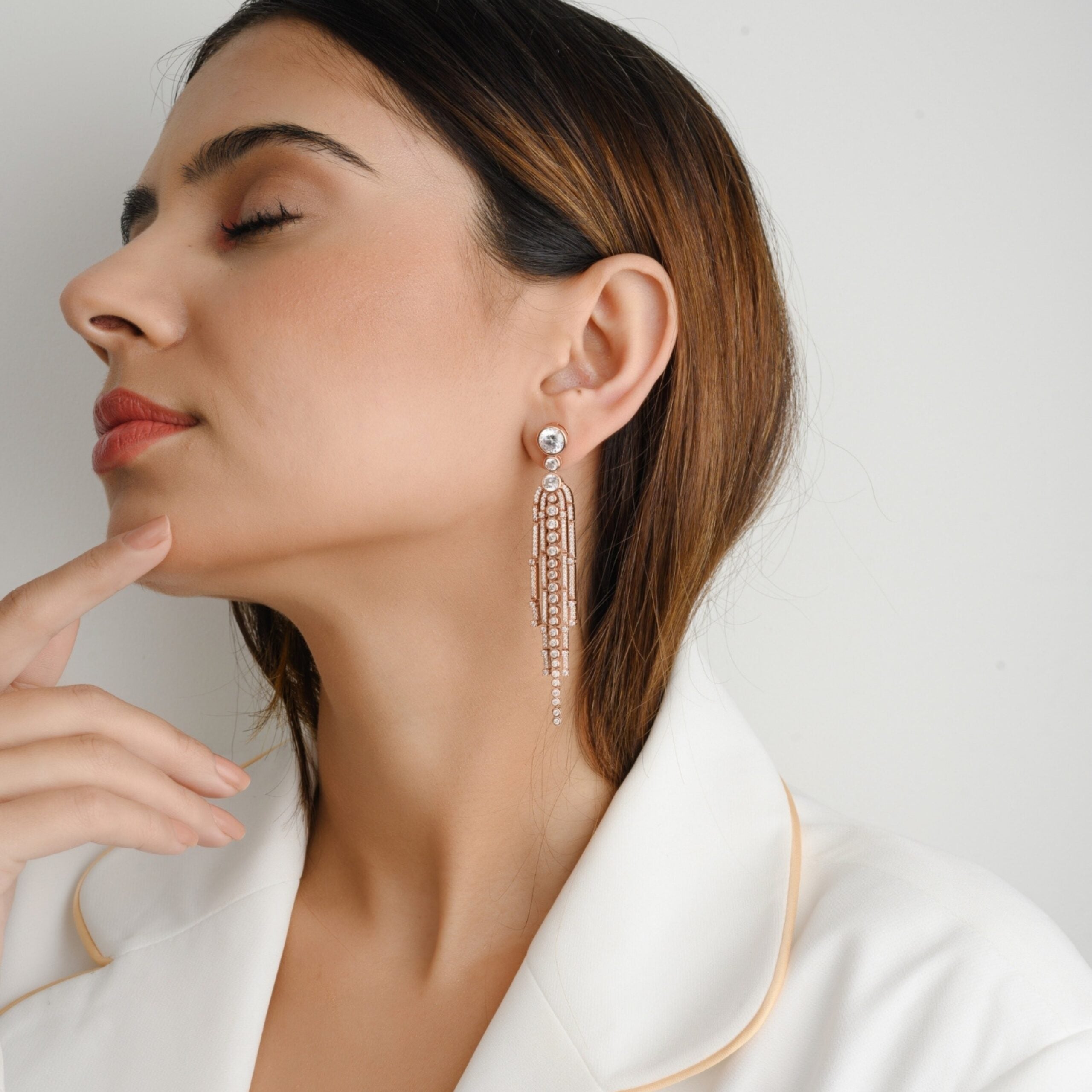 Rose gold CZ Diamond Tassel Earrings