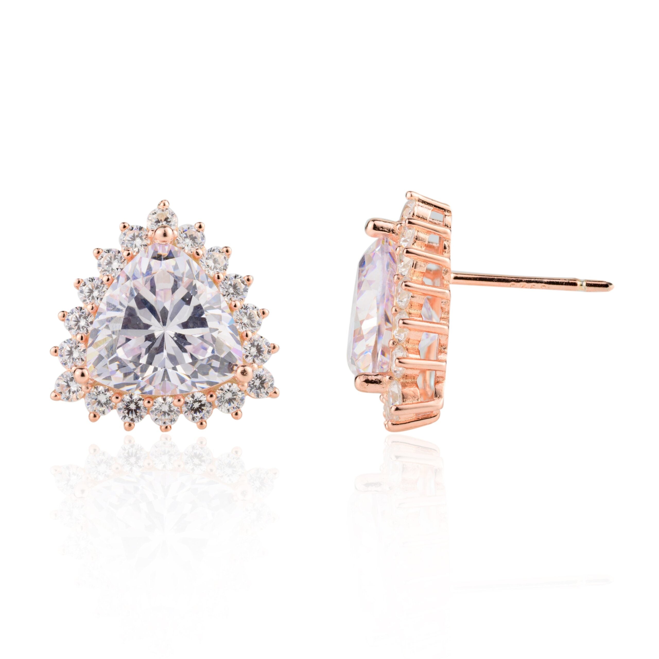 Rose Gold Trillion Solitaire Diamond Earrings