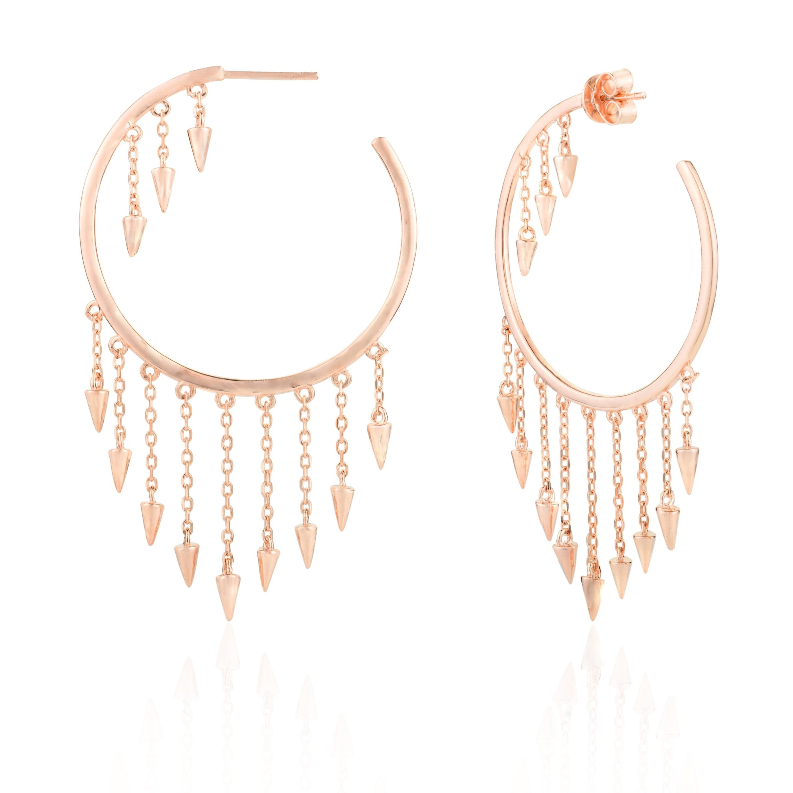 Rose Gold Open Hoops with Spikes Chain