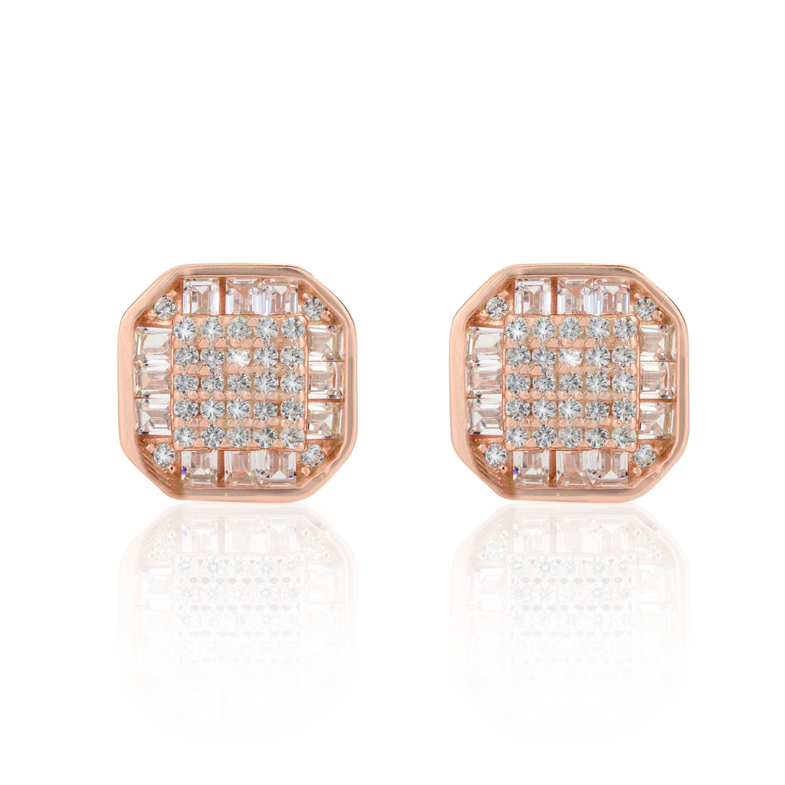 Hexagonal Shape Minimalist Studs in Rose gold finish